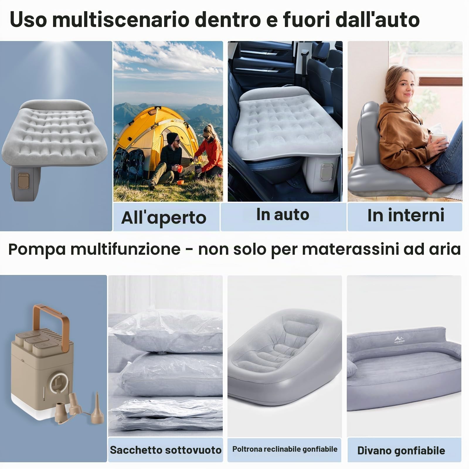Materassi ad aria per auto Sedile posteriore, Portatile Letto Gonfiabile senza fili con pompa d'aria integrata, Universale Materassino per Sedile dell’auto adatto alla maggior parte dei SUV dell'auto