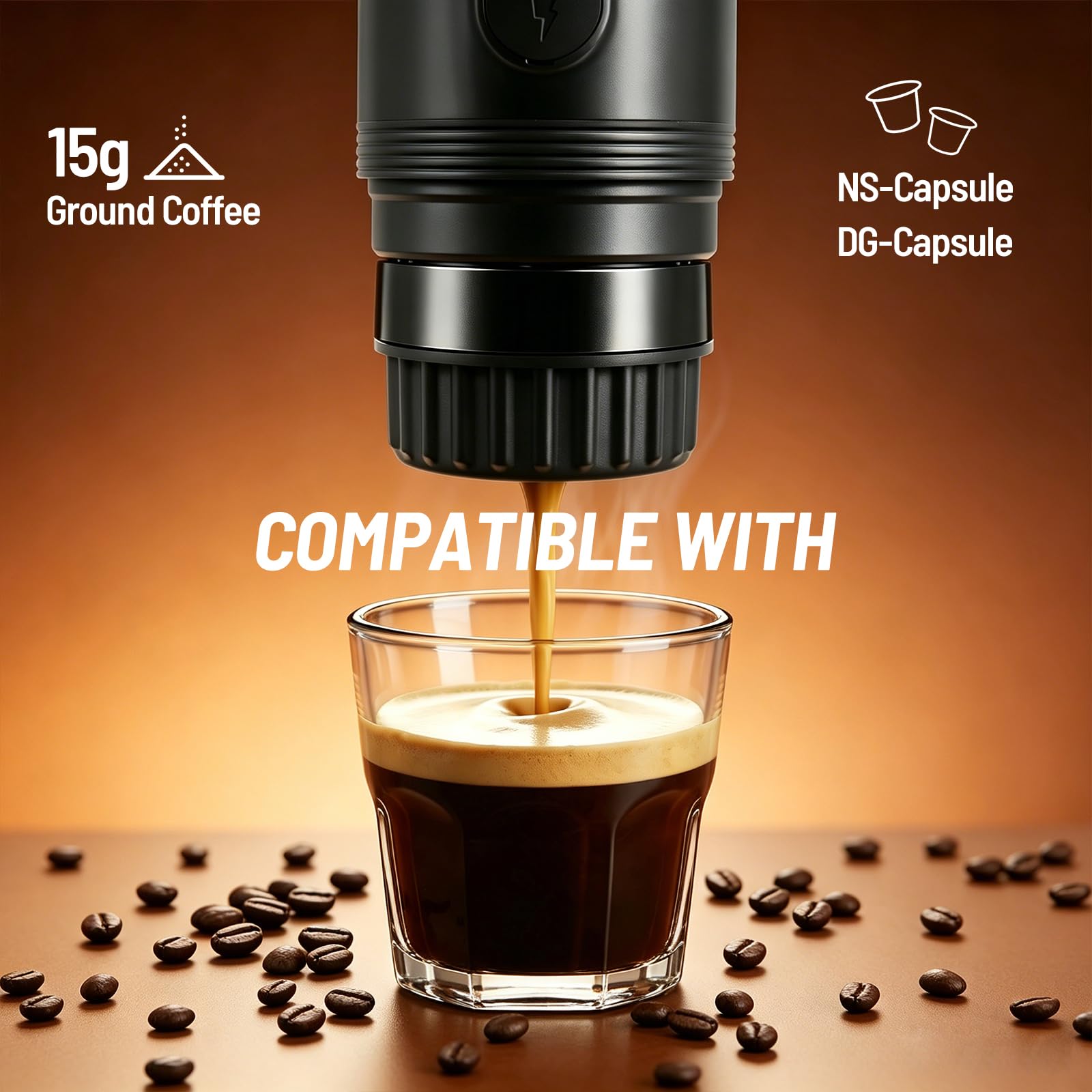 Cafetera Portátil Espresso,20 Bar Cafetera Portatil Capsulas Recargable Compatible con Cápsulas Pequeñas y Café Molido Autocalentamiento Cafetera Portátil para Viajes Acampada Oficina