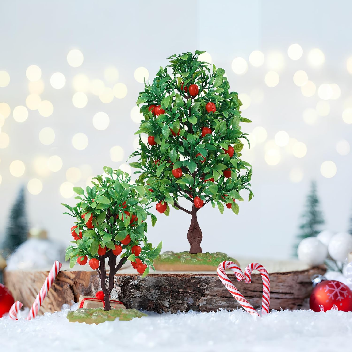 MAGICLULU Mini Artificial Apple Tree Ornaments with Faux Fruit 2 Pack Realistic Small Model Trees for Train Scenery Home Decor Micro Landscape Display 4 Inch
