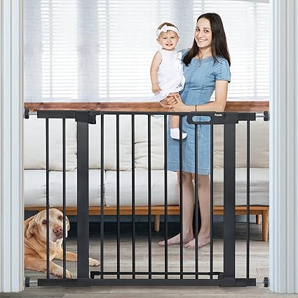 Posoto Baby Gate Dog Gate,Extra Wide Auto Close Baby Safety Gate for Stairs, 40.6 Inch Pressure Mounted Wall Friendly Dog Gates for The House, Durable Easy Walk Thru Baby Gate Black