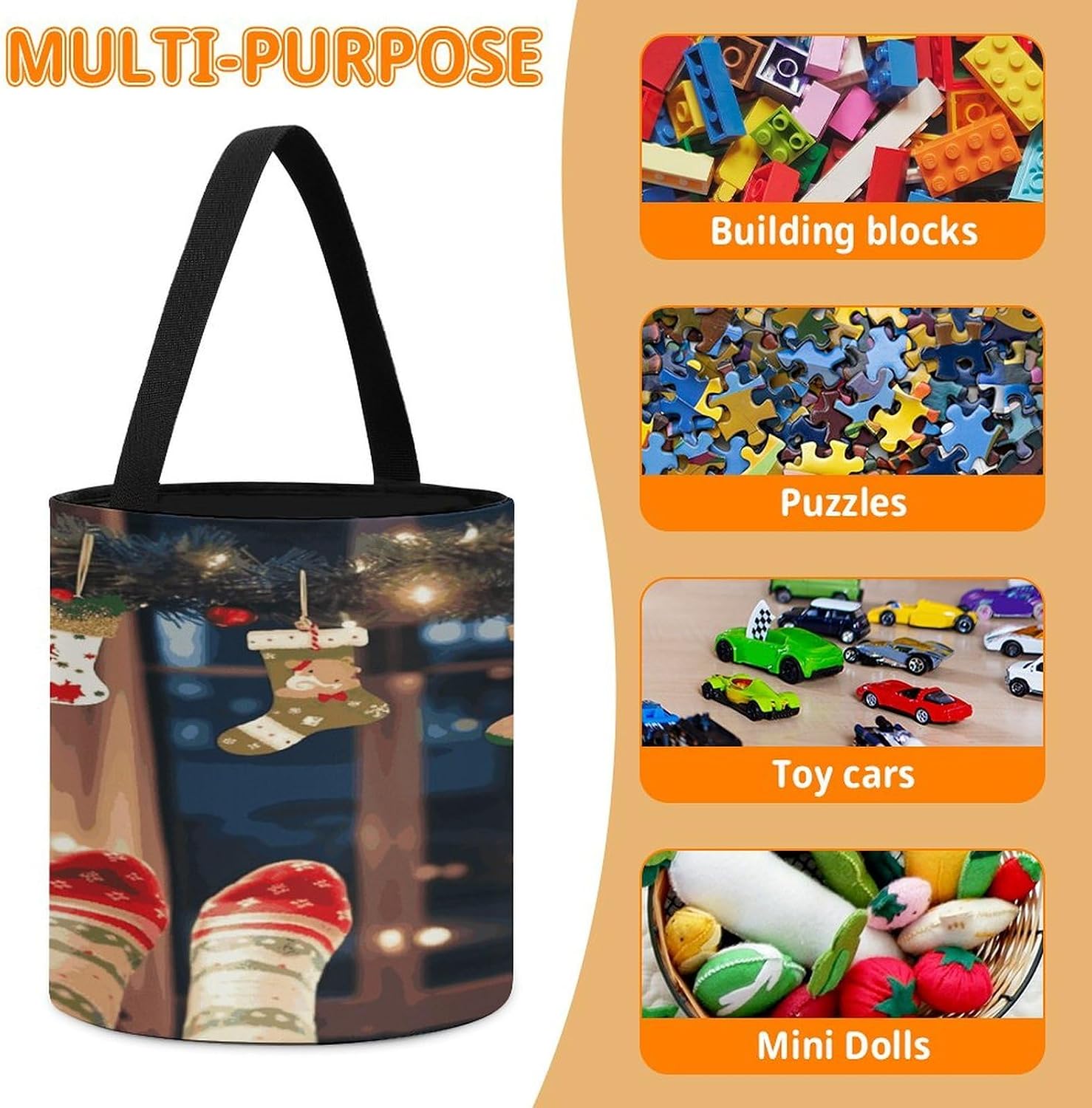 Christmas Socks Xmas Party Storage Bag Large Reusable,Storage Box with Handle Drawstringm, Toy Storage Organizer Travel Case for Building Toys for Puzzles, Building Blocks, Board Game, Stationery, Boo image 4