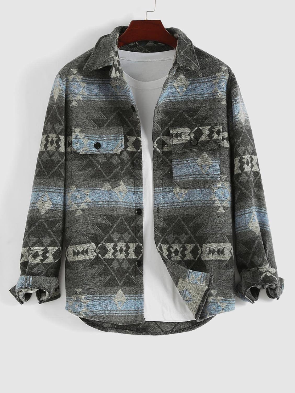 ZAFUL Mens Plaid Shirt,Long Sleeves,Classic Flannel Shirt Button Down Shirt Jacket Tops