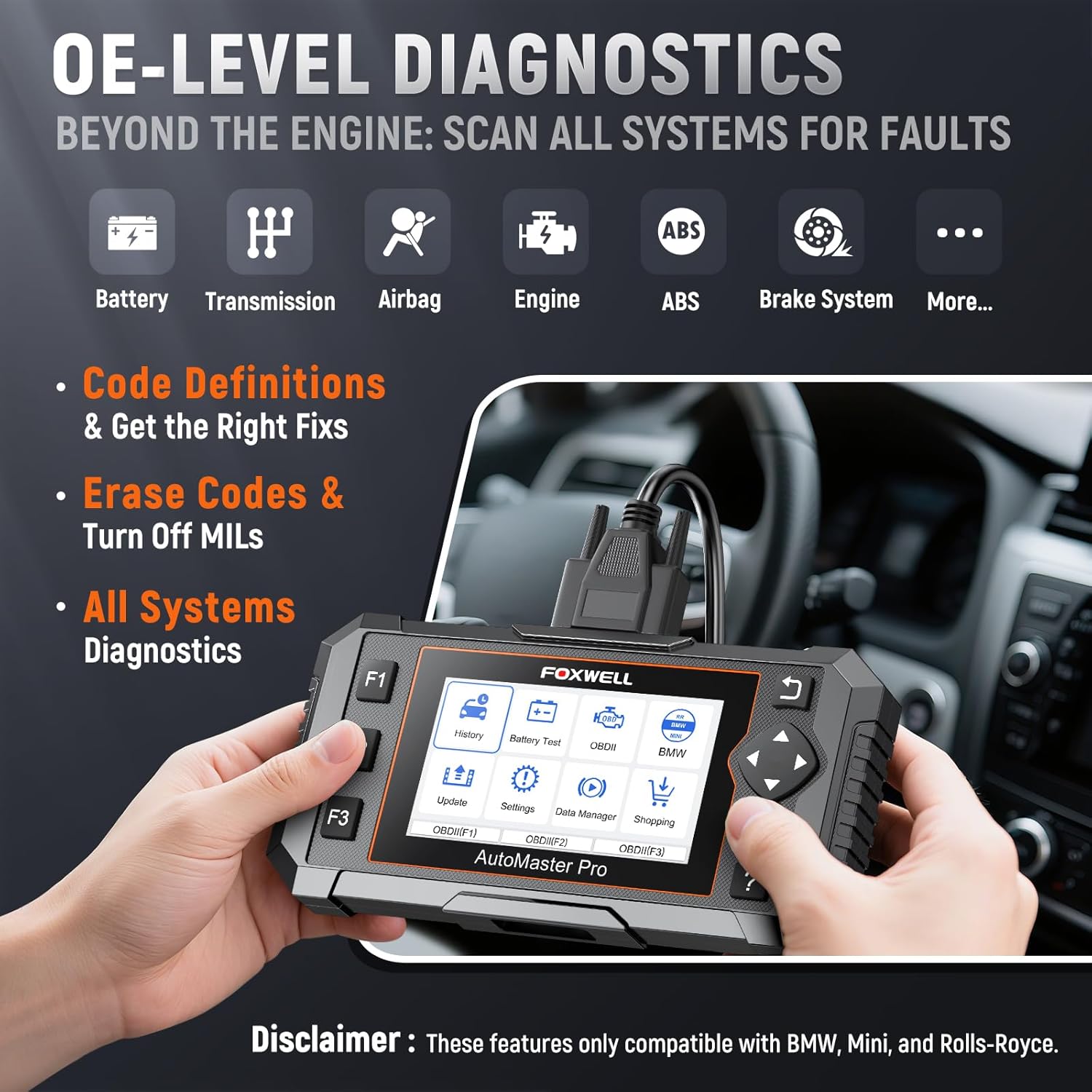 FOXWELL NT510 Pro 12Vバッテリーテスター付きBMW OBD2スキャナー用 フルシステム診断双方向制御スキャナー