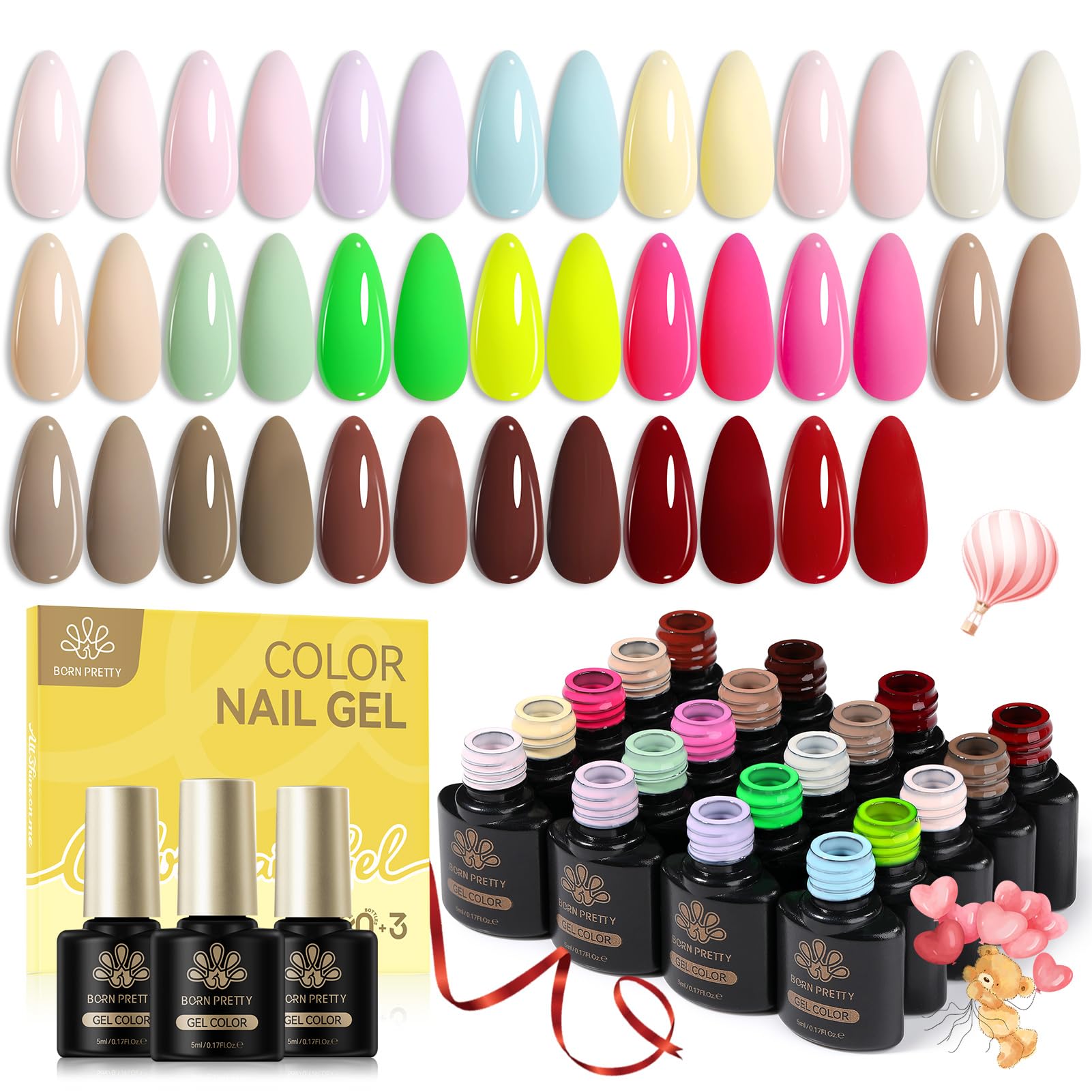 Born Pretty U V Nagellack Set, 23 Stück Gel Nagellack Nude Rosa Pastellfarben Farbgel Gelnägel mit Unterlack Überlack und Matte Top Coat Soak-Off Mini U V LED Nagel Gel Nail Polish Geschenk