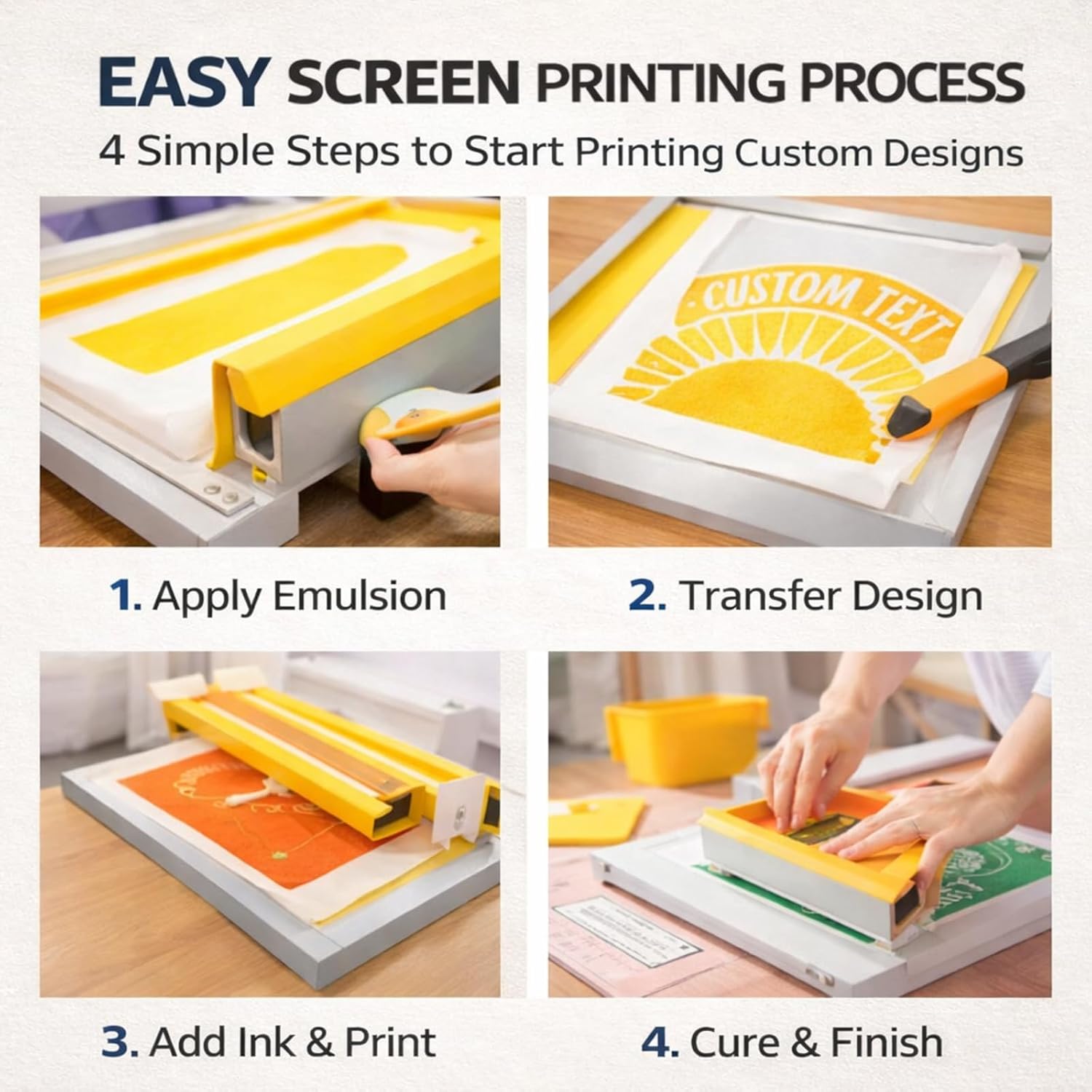 4 Pack Screen Printing Kit for Beginners, Aluminum Frames with 110 & 200 Mesh for T-Shirt Printing, Pre-Stretched Silk Screens for Craft DIY Fabric & Print (20 x 24 Inch, 10 x 14 Inch)