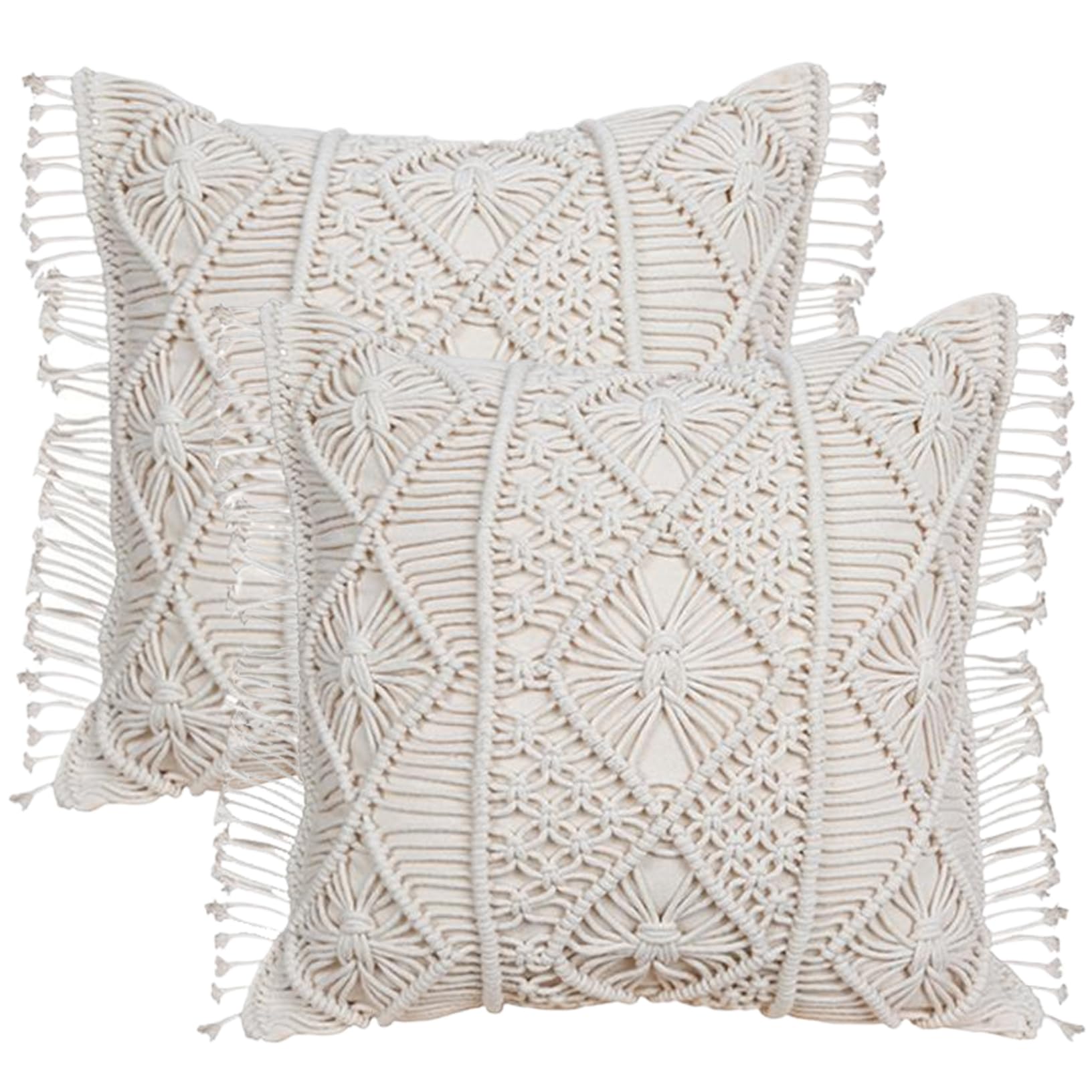 Federe per cuscini Boho con frange in cotone, 2 federe morbide per cuscini quadrati per divano per l'arredamento del soggiorno/18x18 pollici