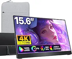 cocopar Monitor portátil de 15,6 polegadas 4K UHD 3840X2160 Monitor de viagem com alto-falante HDMI USB-C Display externo para laptop, MacBook, Surface PC, Xbox PS4/5, com suporte, montagem VESA