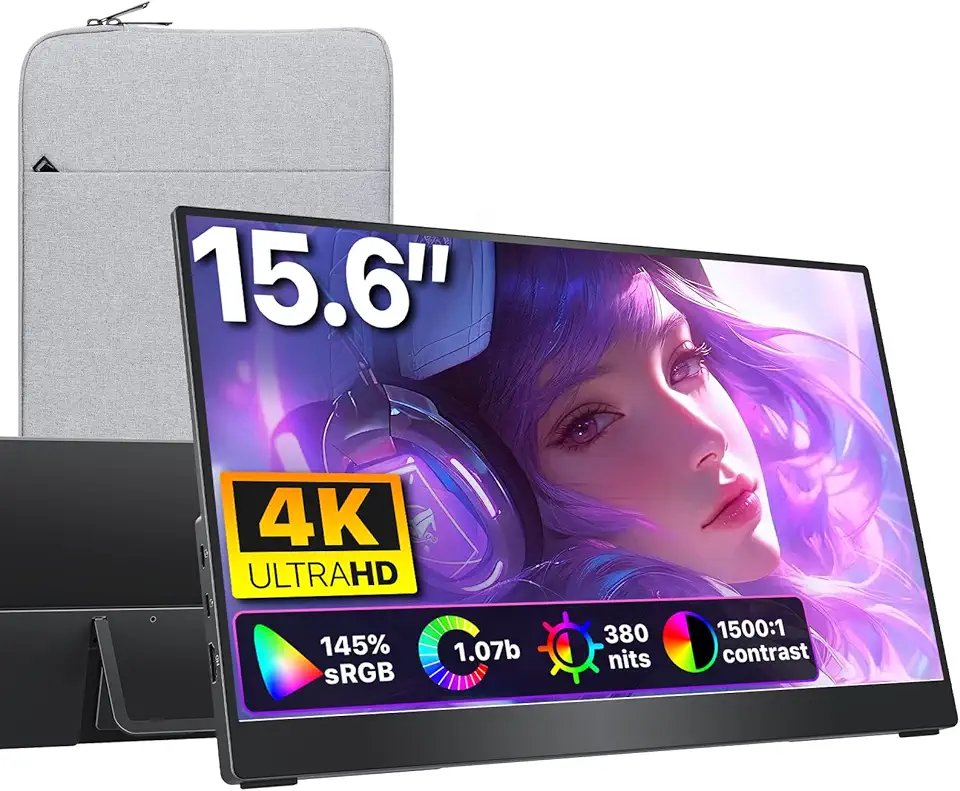 cocopar Monitor portátil de 15,6 polegadas 4K UHD 3840X2160 Monitor de viagem com alto-falante HDMI USB-C Display externo para laptop, MacBook, Surface PC, Xbox PS4/5, com suporte, montagem VESA