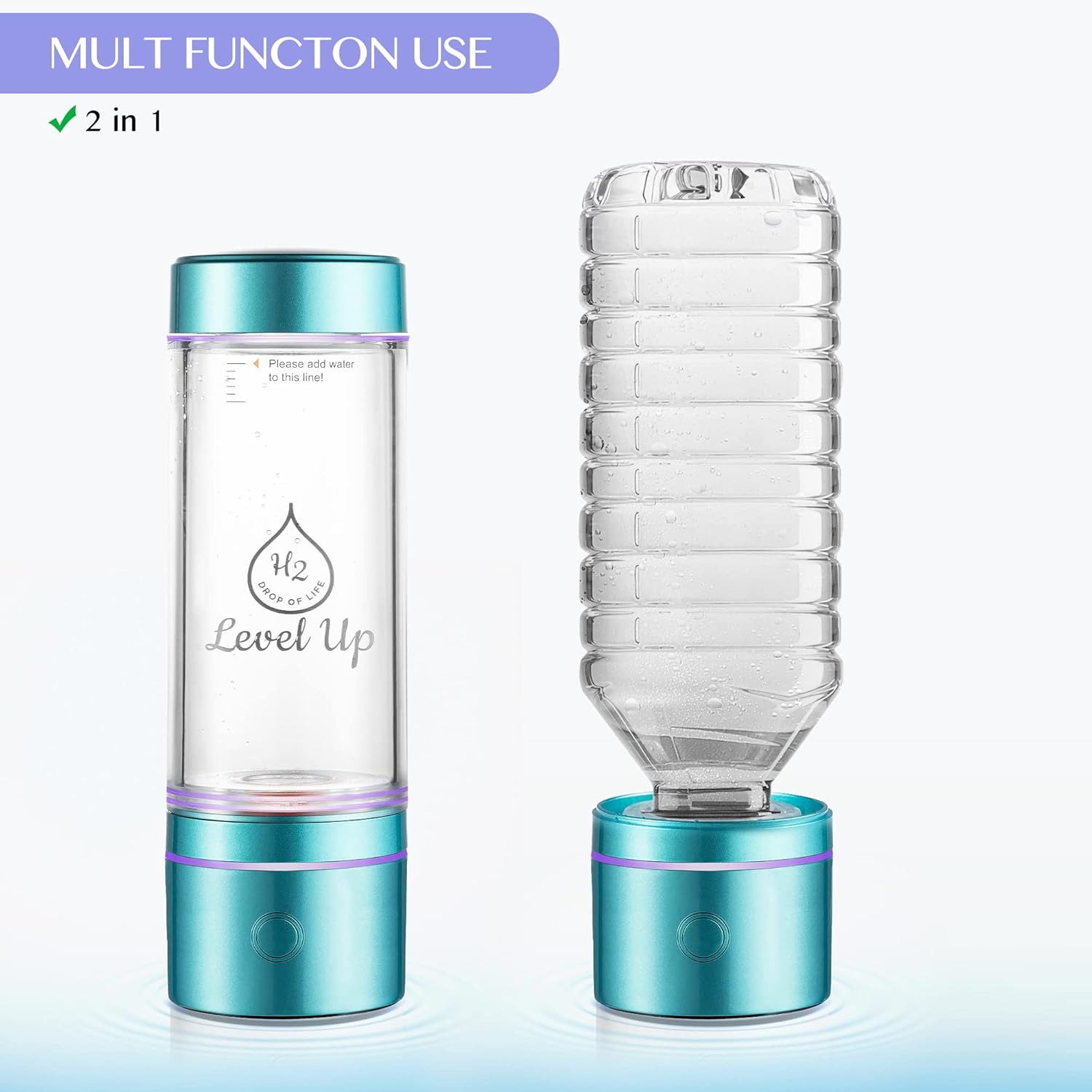 LevelUpWay - Improved Hydrogen Water Bottle Generator – Up to 4000 PPB Pure Hydrogen Water – Dual Chamber SPE PEM Technology – Blue – Enhanced Hydration Solution - Image 8