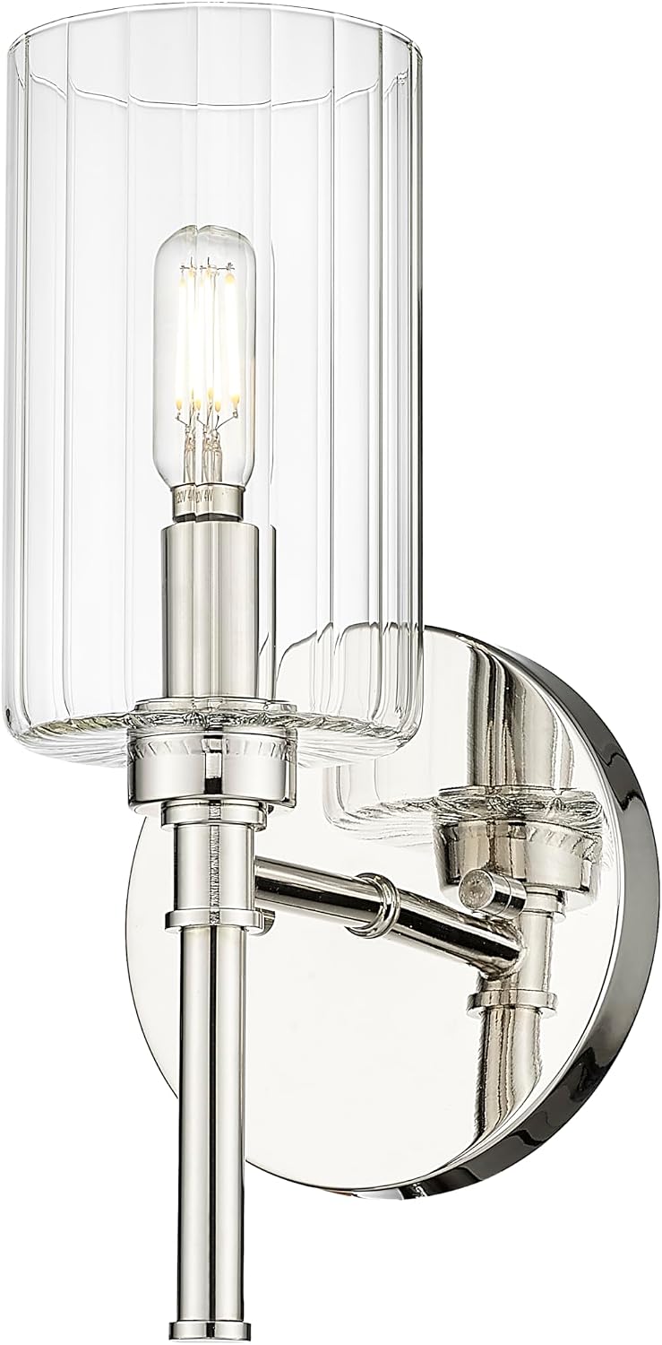 ML Lighting | Chastine Collection | 9921-PN | Indoor 1 Light Wall Sconce in Polished Nickel with Clear Beveled Glass Shade | Elegant and Versatile Design for Any Bathroom