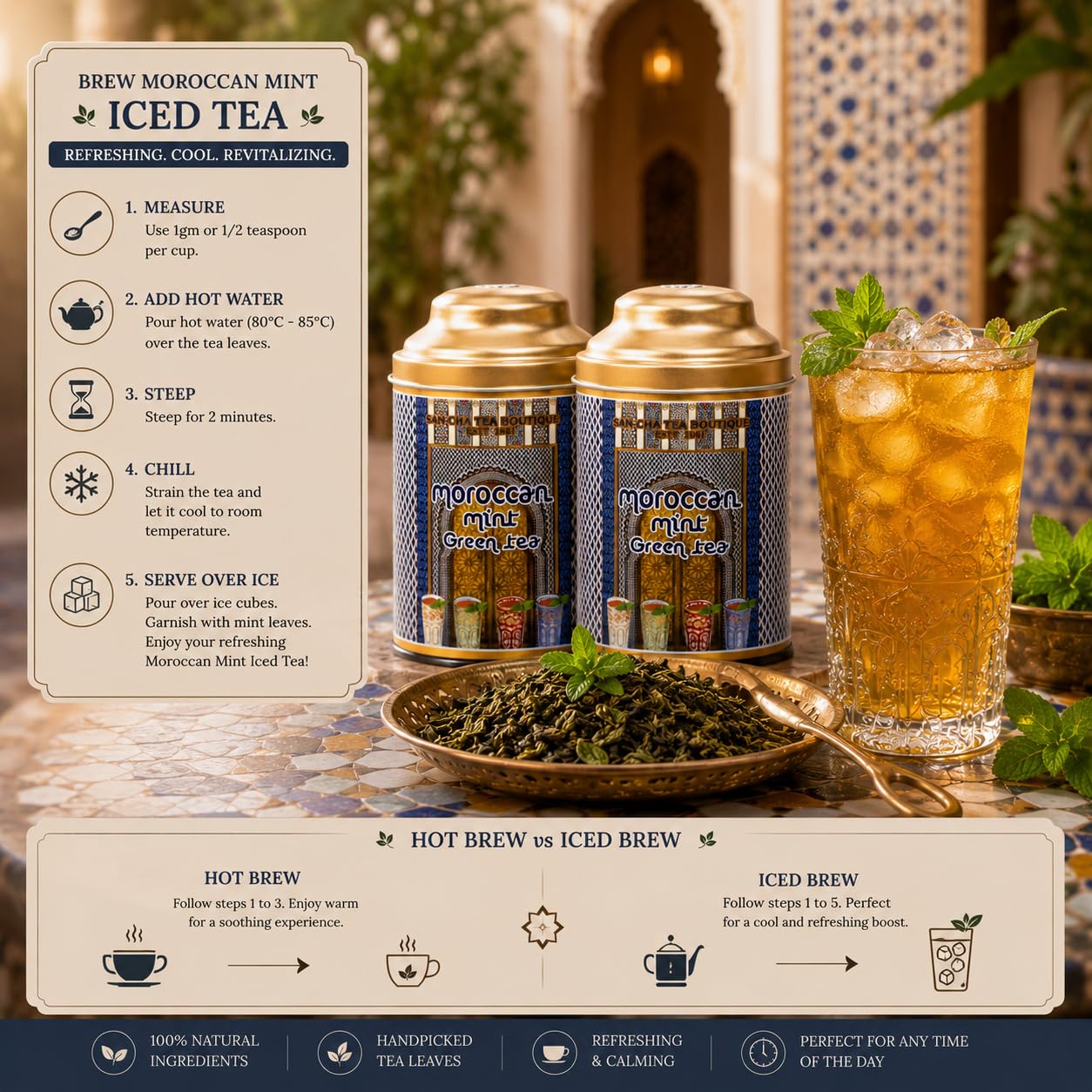 Sancha Tea Boutique Moroccan Mint Green Tea | Spearmint Leaves Blend | Smooth & Low Bitterness | Zero Calories | Supports PCOS & PCOD Wellness | 2 Premium Tin Caddies x 100g — Amazon image 5