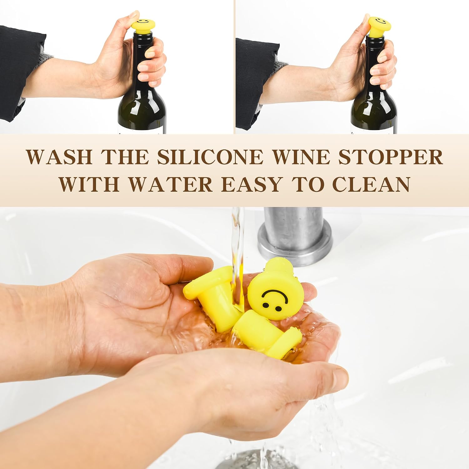 Doukado 3 Pcs Smiley Face Wine Stoppers, Leak-Proof Silicone Saver Set image 4