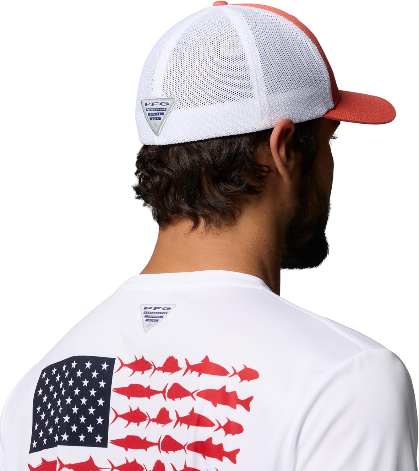 Columbia Unisex PFG Fish Flag Mesh Ball Cap, Melonade/Fish Flag, L/XL
