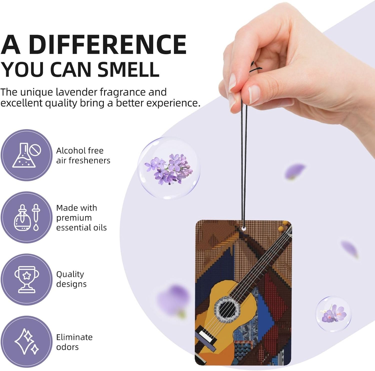 Car Air Freshener 24 PCS Stitching guitar Hanging Car Air Fresheners Auto Interior Decor Card Freshener Strong Scented Card Lavender Cars Scents for Office Bedroom Close Drawer Rectangle