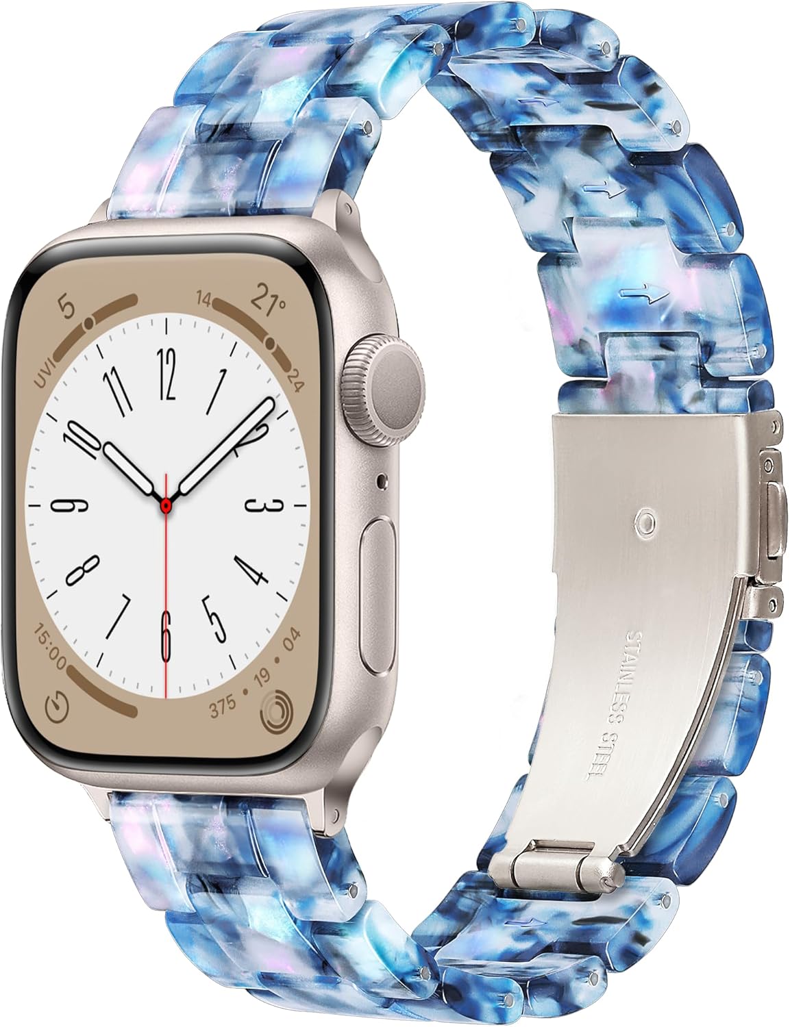 Resin Band for Apple Watch Bands 41mm 40mm 38mm, fit Apple Watch Bands for Women, iWatch Bands 40mm Womens, Strap for Apple Watch Series 9 Band SE 8 7 6 5 4 3 2 1-Pearlized Blue