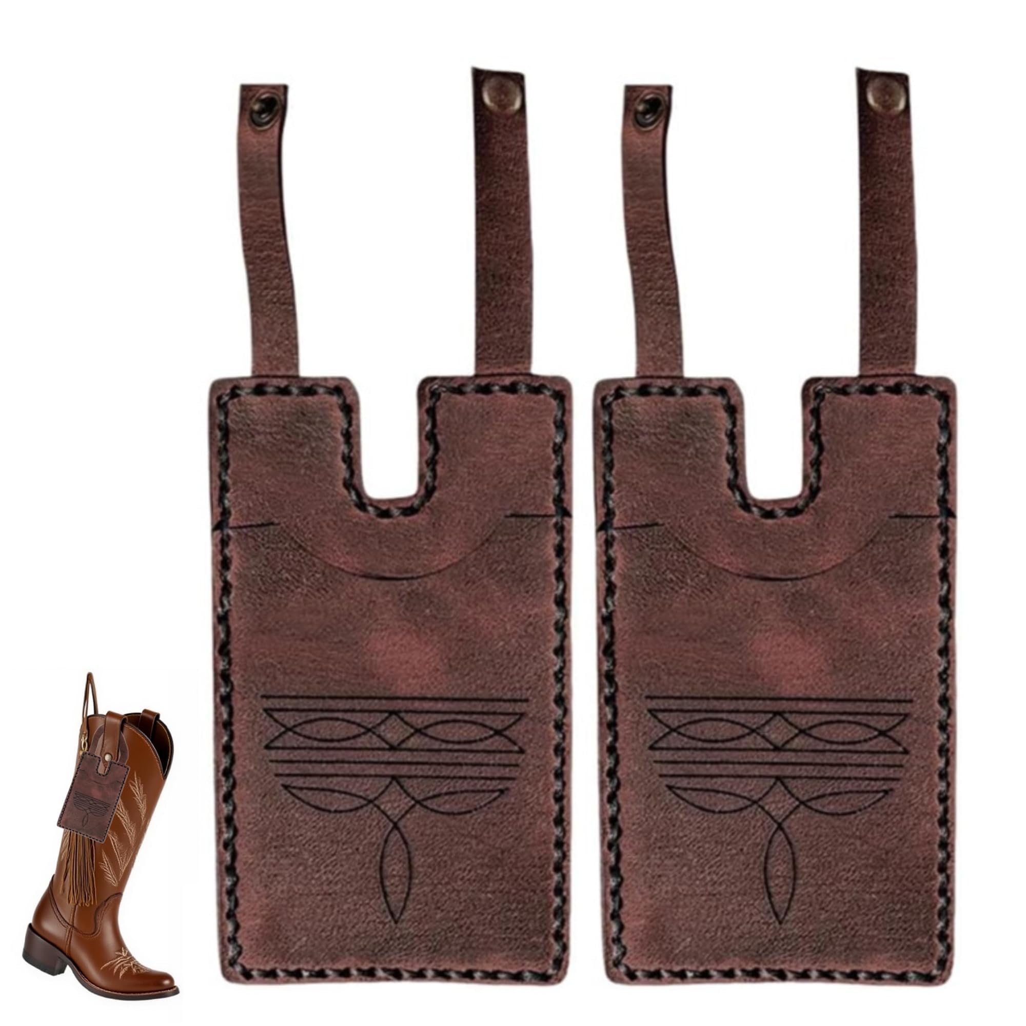 2 Pcs Western Boot Leather Wallet with Snap Strap, Compact Credit Card Holder Insert, Country Style Daily Object Wallet for Rodeo Concert Daily Use, Dark Brown-image-18
