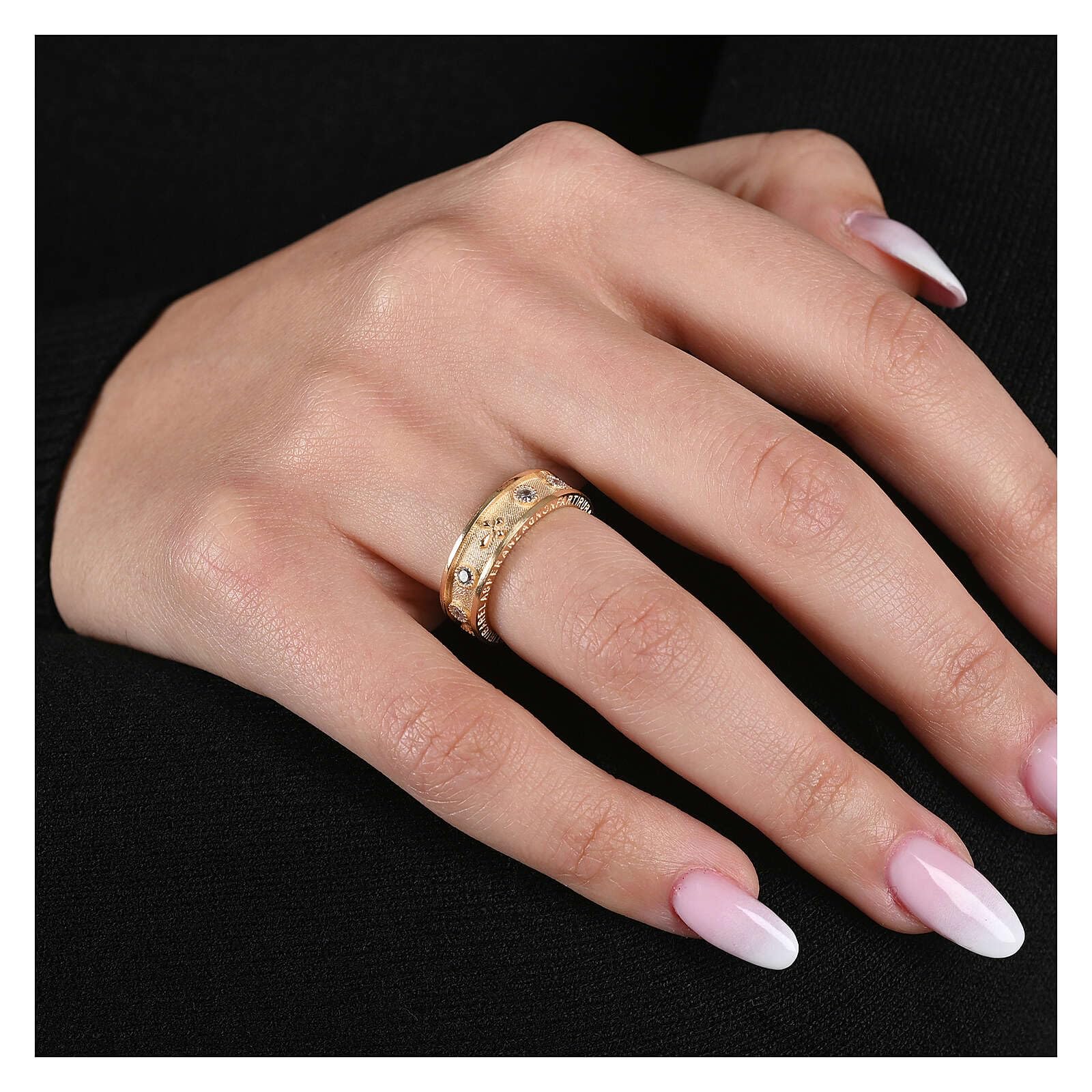 Holyart Anillo Agios rosario plata 925 oro zircones blancos, 17.5 mm (0.69 inc.) - EU/ES 15Peso: 3.84 g
