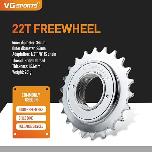 Miniatura 2 de VG SPORTS Rueda libre de bicicleta de una sola velocidad, 16T18T20T22T24T Compatible con piezas de repuesto Freehub tipo roscado de rueda libre de