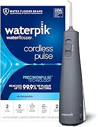 Waterpik Flosser de água portátil recarregável sem fio para dentes, gengivas, suspensórios e viagens com 2 pontas de fio dental, impermeável, aceito pela ADA, cinza WF-20, embalagem pode variar