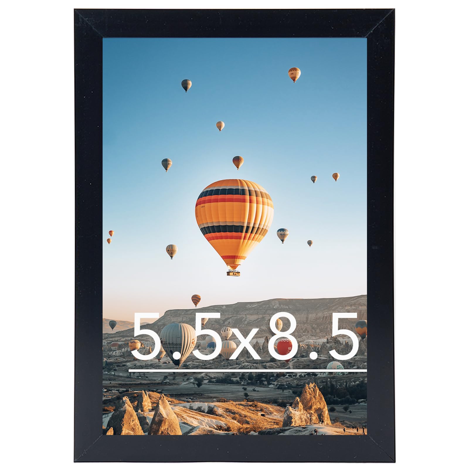 5.5x8.5 Picture Frame Black for Wall Hanging or Tabletop, Wall Mounting Horizontally or Vertically, 5.5 x 8.5 Wall Gallery Poster Photo Frame with Shatter Resistant Plexiglass, Black