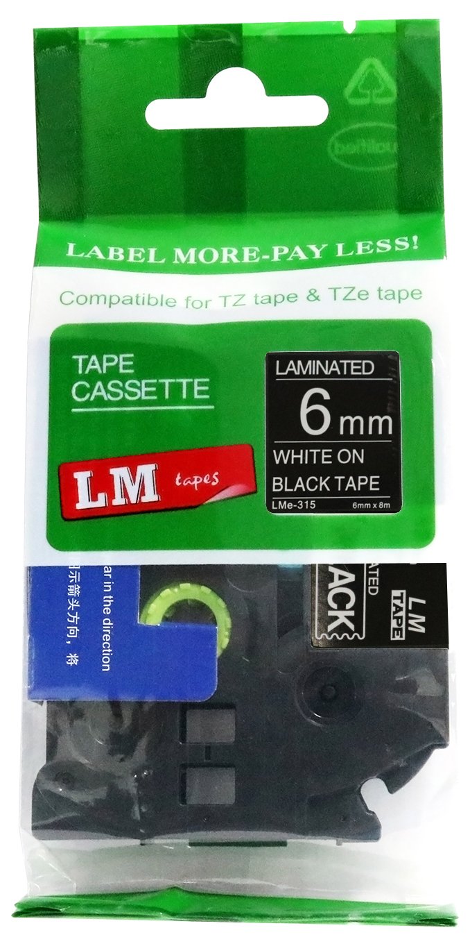 LM Tapes - Brother PT-1880 Label Printer 6mm White on Black Compatible TZe P-Touch Tape (1/4" 0.23 Laminated) for Brother Model PT1880 Label Maker