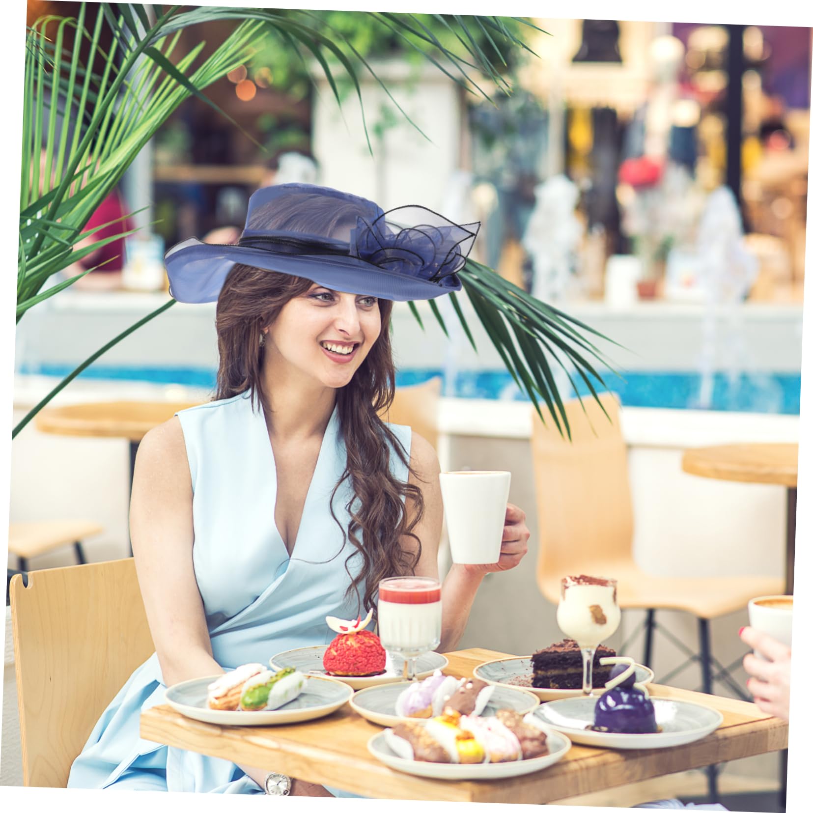 Veemoon Chapeau de Tulle pour Large Décoratif Chapeau Église Élégant Protection Solaire pour Activités Air