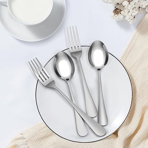 Miniatura 6 de LAZAHOME Juego de cubiertos de tenedor y cuchara de 36 piezas, acero inoxidable de grado alimenticio, para campamento, cocina, restaurante,