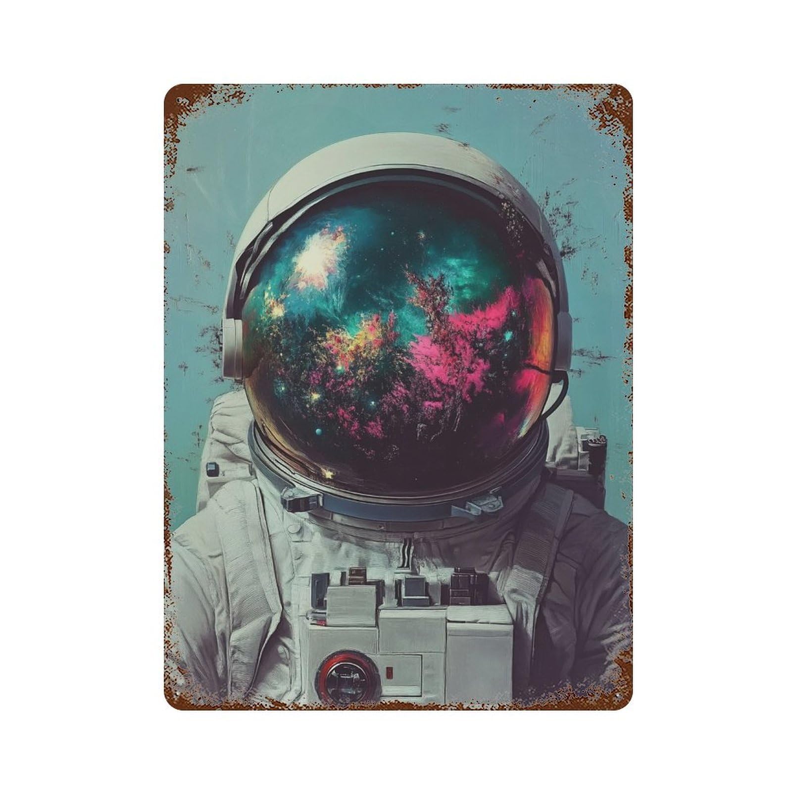 Cosmic Astronaut Helmet-14 Aged Metal Wall Plaque 15.7"x11.8", for Basement, Hobby Room And Garage Decor, Rustic Home Decor