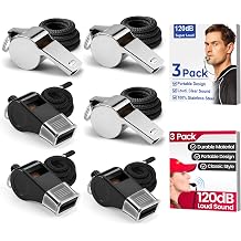 SPORTIC 6 Pack Whistles with Lanyards 3 Stainless Steel & 3 Durable Plastic, Super Loud 120dB Coach & Referee Whistles for Sports, Training, Emergency, Outdoor Safety & Survival