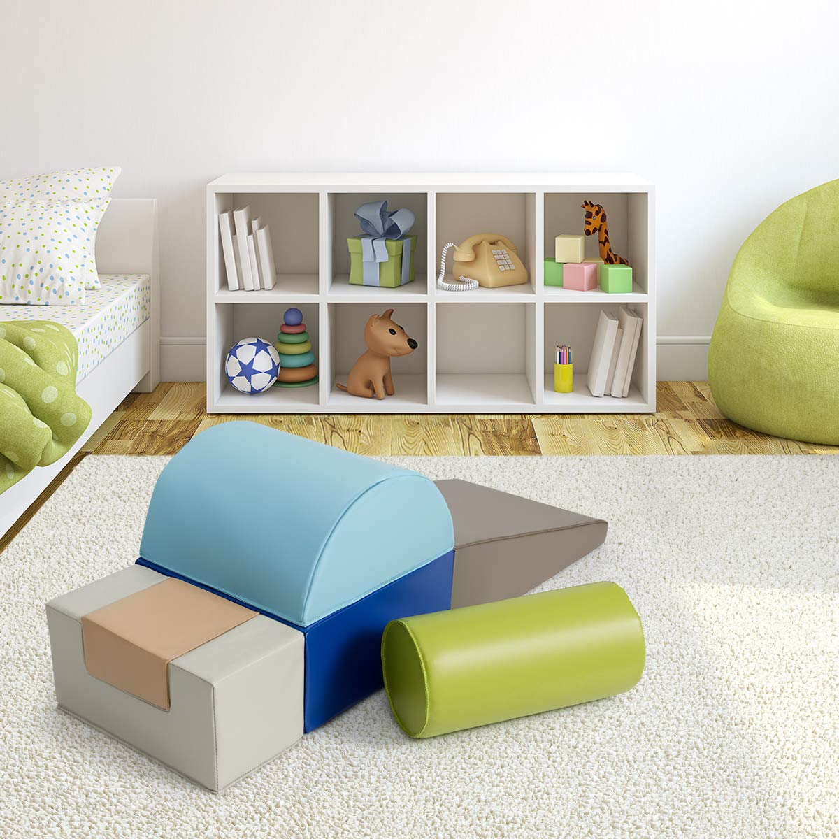 COSTWAY 6PCS Blocs de Construction en Mousse Fait en PU+EPE Colorée Jouets Educatifs pour Dvelopper Les Cpacités Mtrices des Enfants d'Âge Préscolaire, Bébés (Citron Vert)