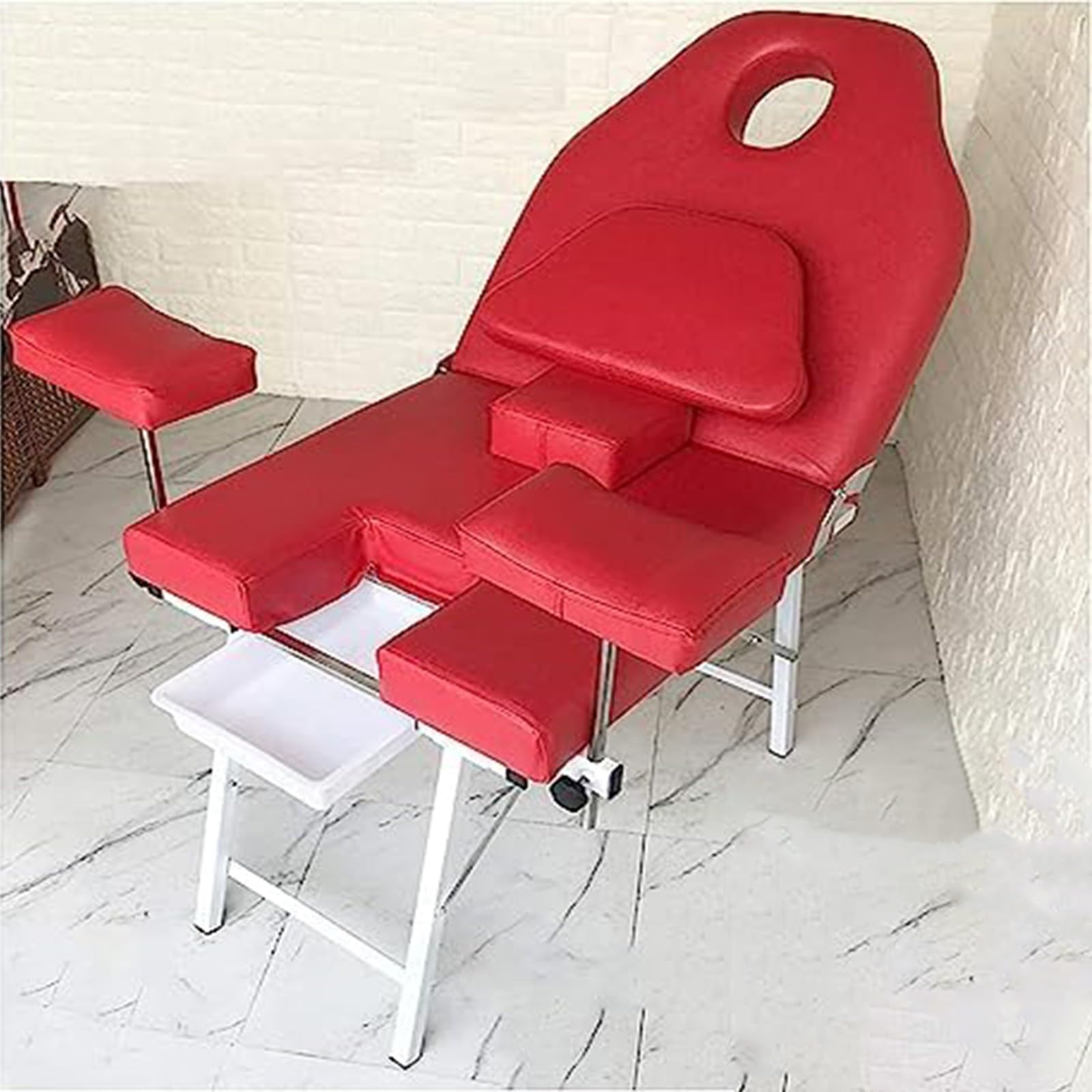 Klappbare Massageliege mit ergonomischer Kopfstütze, Tragbarer Klapp-Gynäkologie Operationsbett,Liefertisch Medizinischer privater Pflegestuhl red,125 * 65 * 70cm