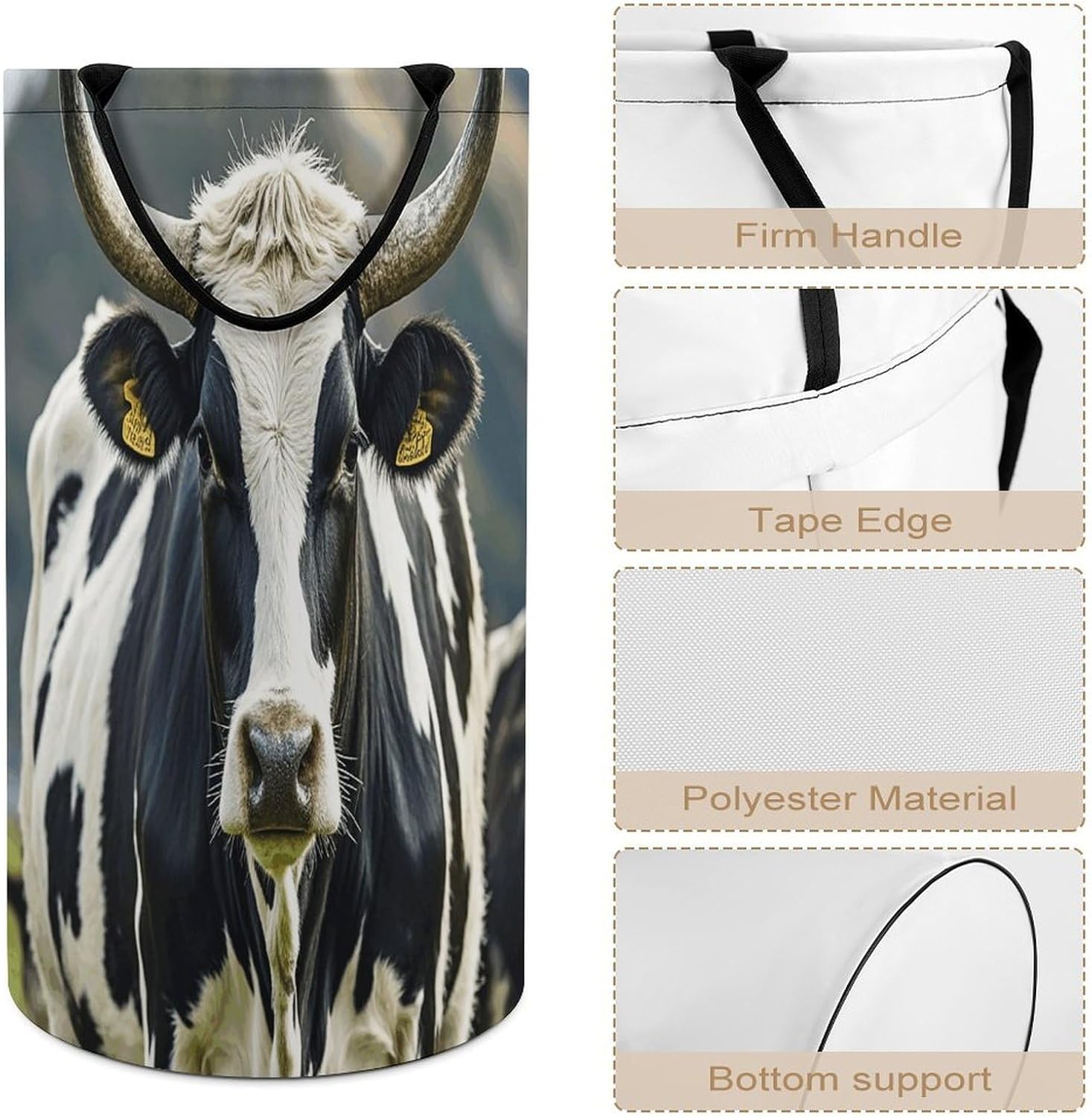 Cow-png Laundry Hamper Large Collapsible Laundry Basket with Handles Waterproof Clothes Hamper Portable Dirty Clothes Basket for Bedroom Laundry Room Closet Bathroom