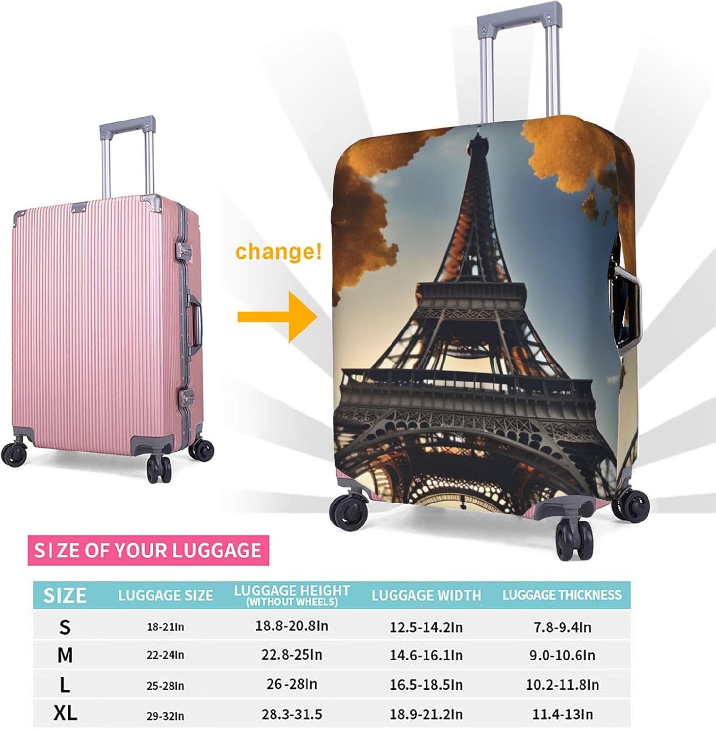 Beautiful Eiffel Tower Paris Print Luggage Cover Suitcase Protector Travel Suitcase Cover For Kid And Adult Fits 18-32 Inch