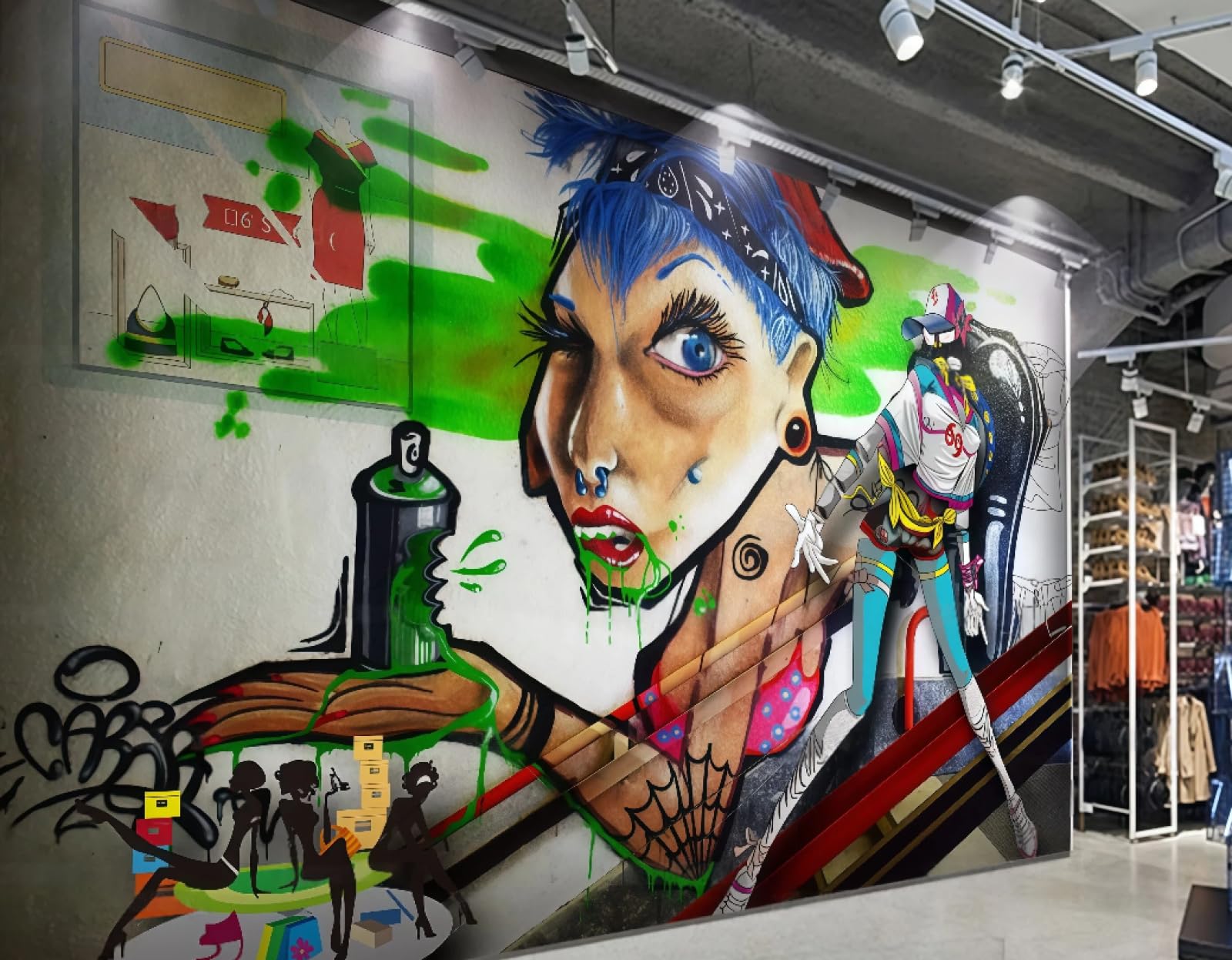 XDOUBAO Wallpaper Three-Dimensional Graffiti Trend Theme Bar Clothing Store Shopping Mall Lobby Afternoon Tea Western Restaurant Background Wall Wallpaper Coffee Shop Mural,3D,400x280cm