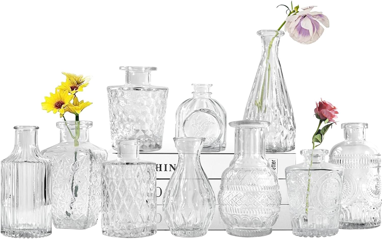 Hewego Glass Bud Vases Set of 10 Small Clear Vases in Bulk for Flowers,Mini