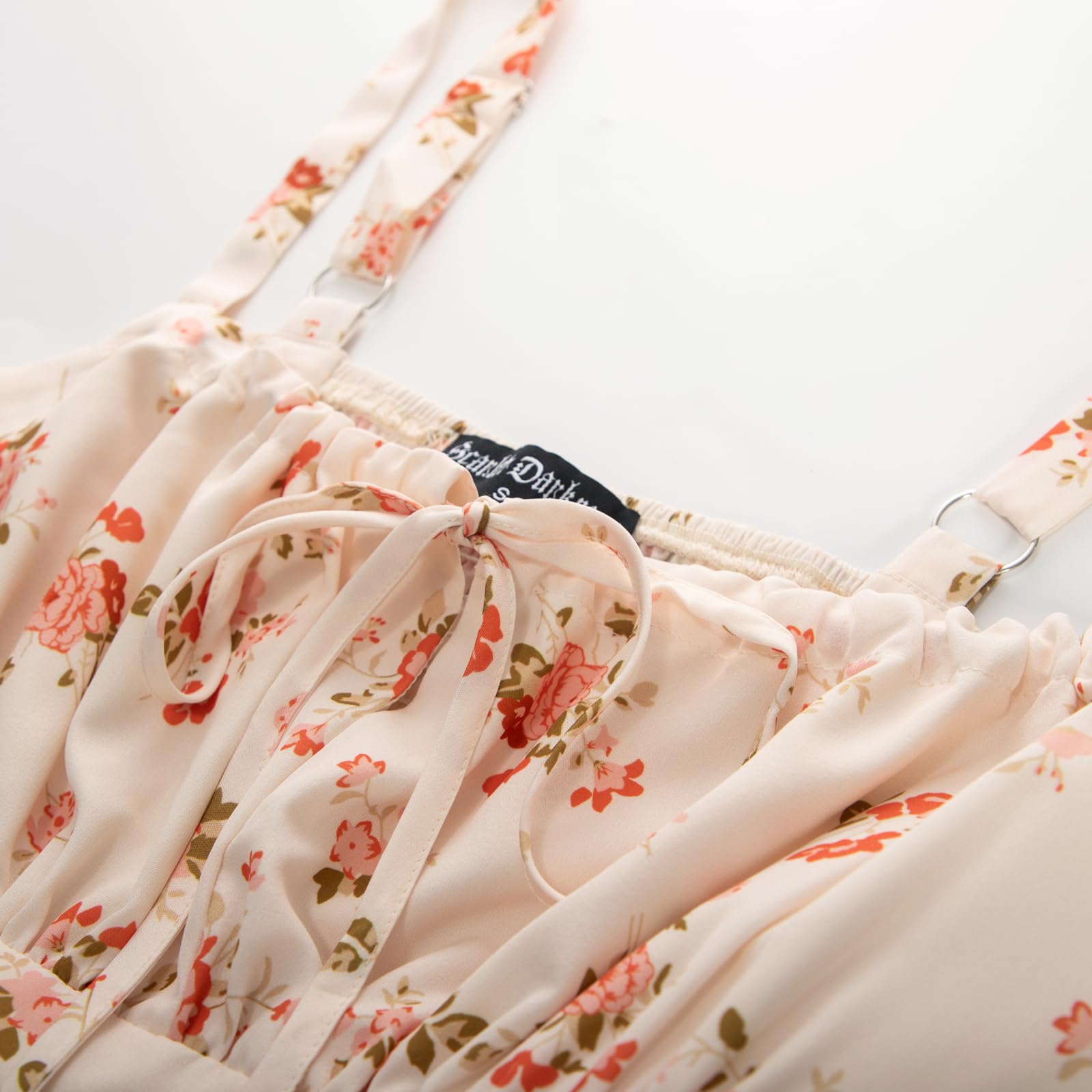 SCARLET DARKNESS Vestido Floral Victoriano con corsé y Tirantes Finos Medievales para Mujer