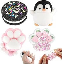 Audasi 4pcs Taba Squishy Set Biscuit Fruit Cat Paw Squishy Penguin Squishy Toys Fufu Squishy Toys for Adults and Kids Squeezeable Fidget Toys to Anxiety Relief Novelty Gifts for Birthday Christmas
