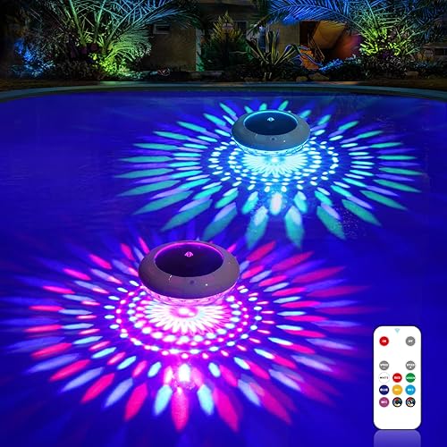 Luces flotantes para piscina con control remoto, luces solares para piscina RGB de 6.5 pulgadas que cambian de color y flotan con 9 iluminaciones