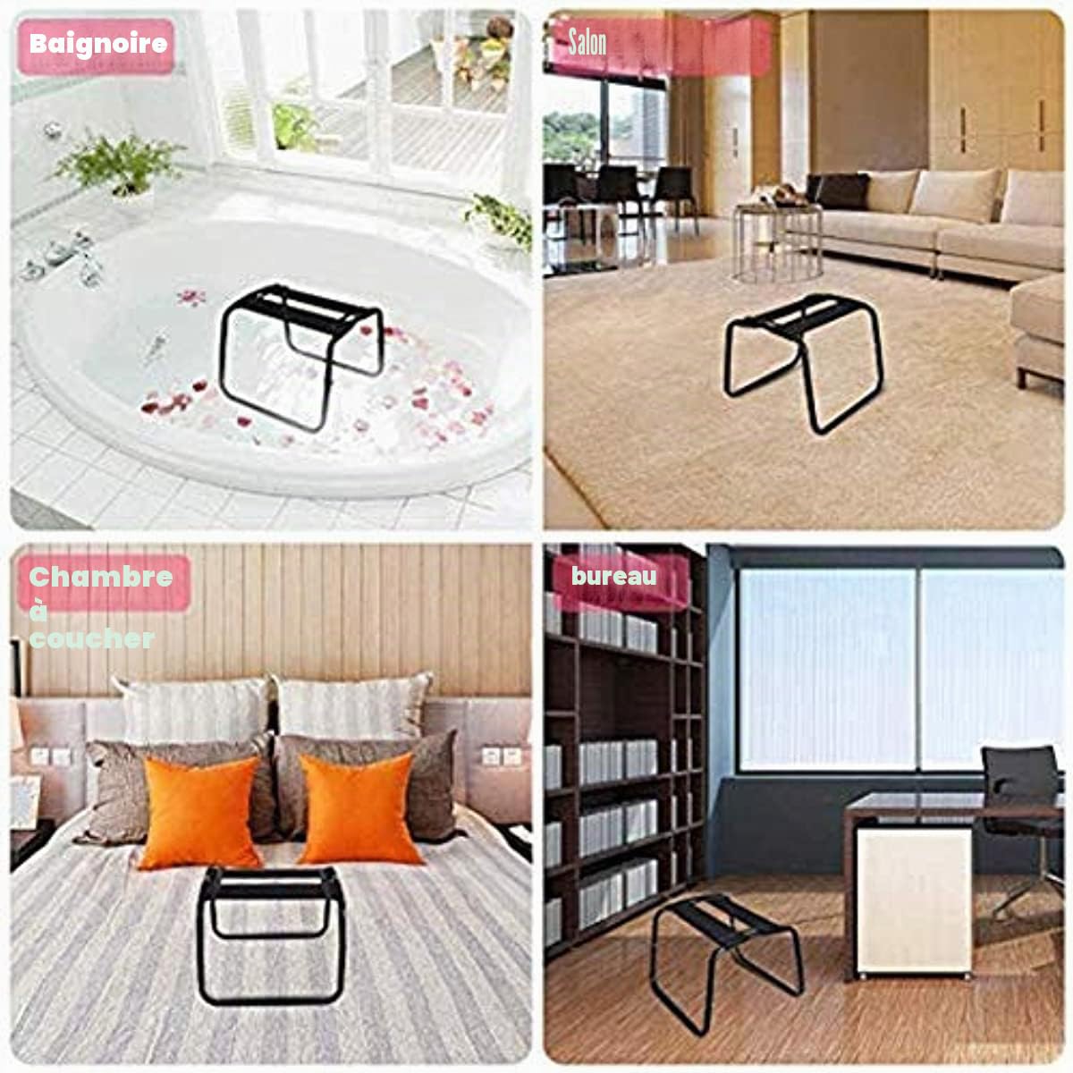 Chaise de soutien multifonctionnelle réglable Forocean, chaise de tabouret de rebond robuste à la position Lɔve Séx prødúctš/Black/A