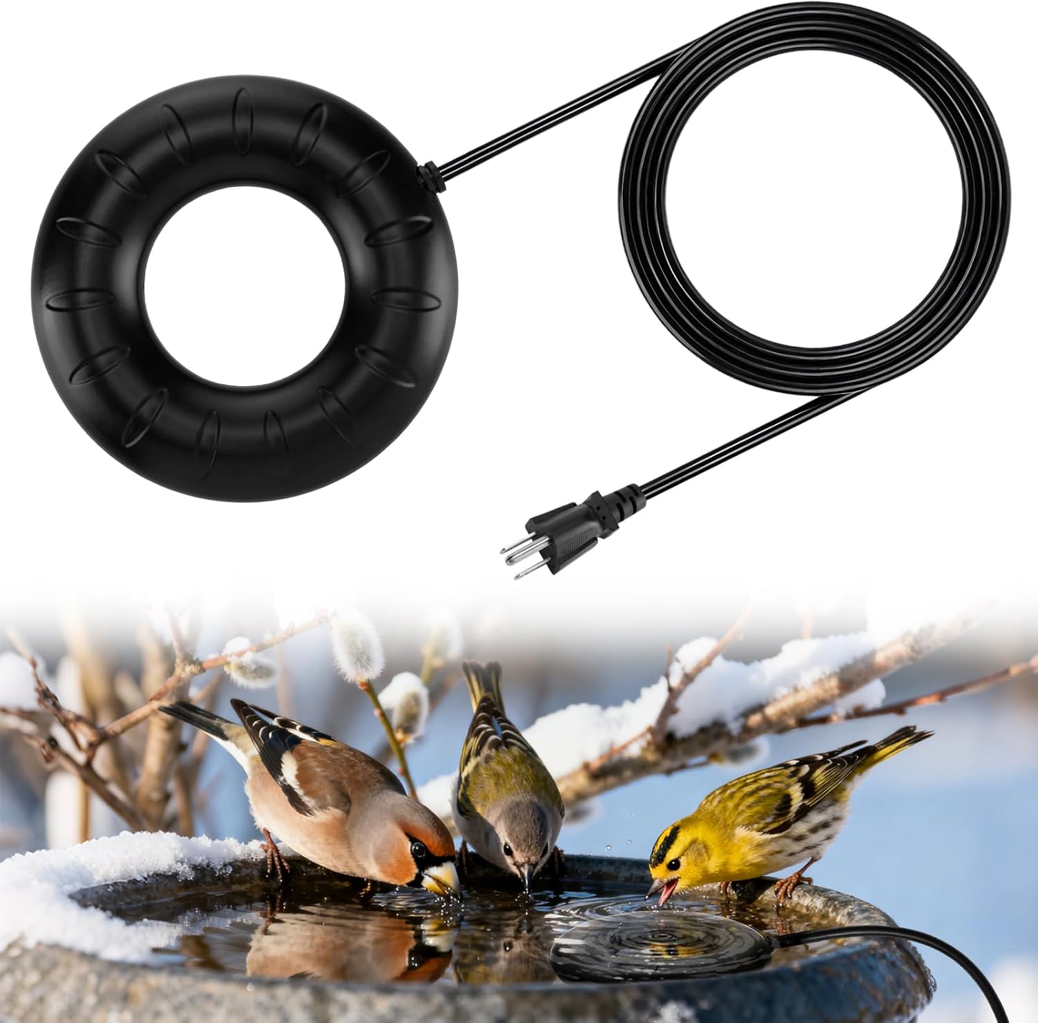 MEWTOGO 6.6ft Cord Bird Bath Heater for Outdoors in Winter - 70W Submersible Energy-Saving Chicken Coop Water Deicer with Thermostatic Control for Yard Patio to Keep Water Ice-Free