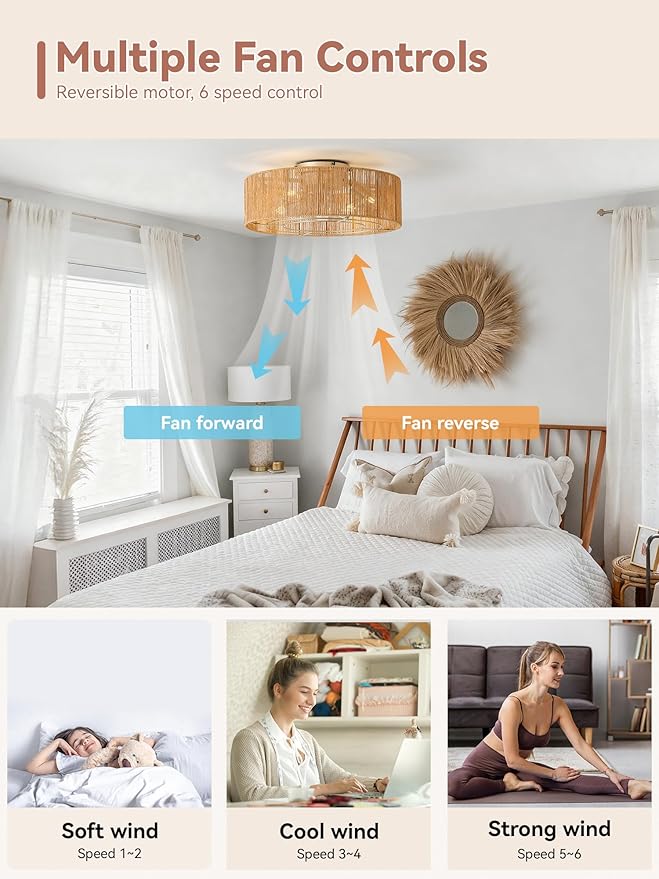 Ventilador de Techo 20" Con Luz 6 Velocidades Control Remoto miniatura 5