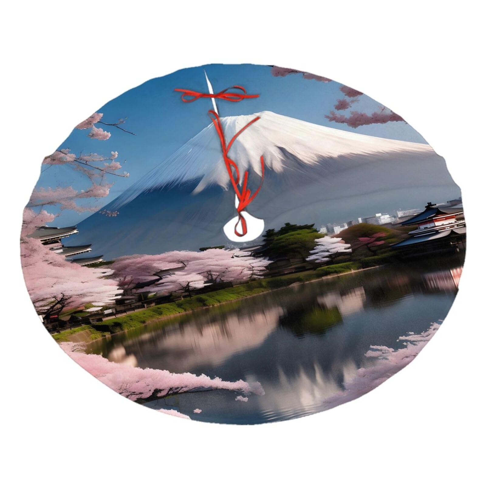 Mt. Fuji in Early Spring Printed Christmas Tree Skirt Christmas Plush Tree Skirt 48 inches (About 112.2 cm) Christmas