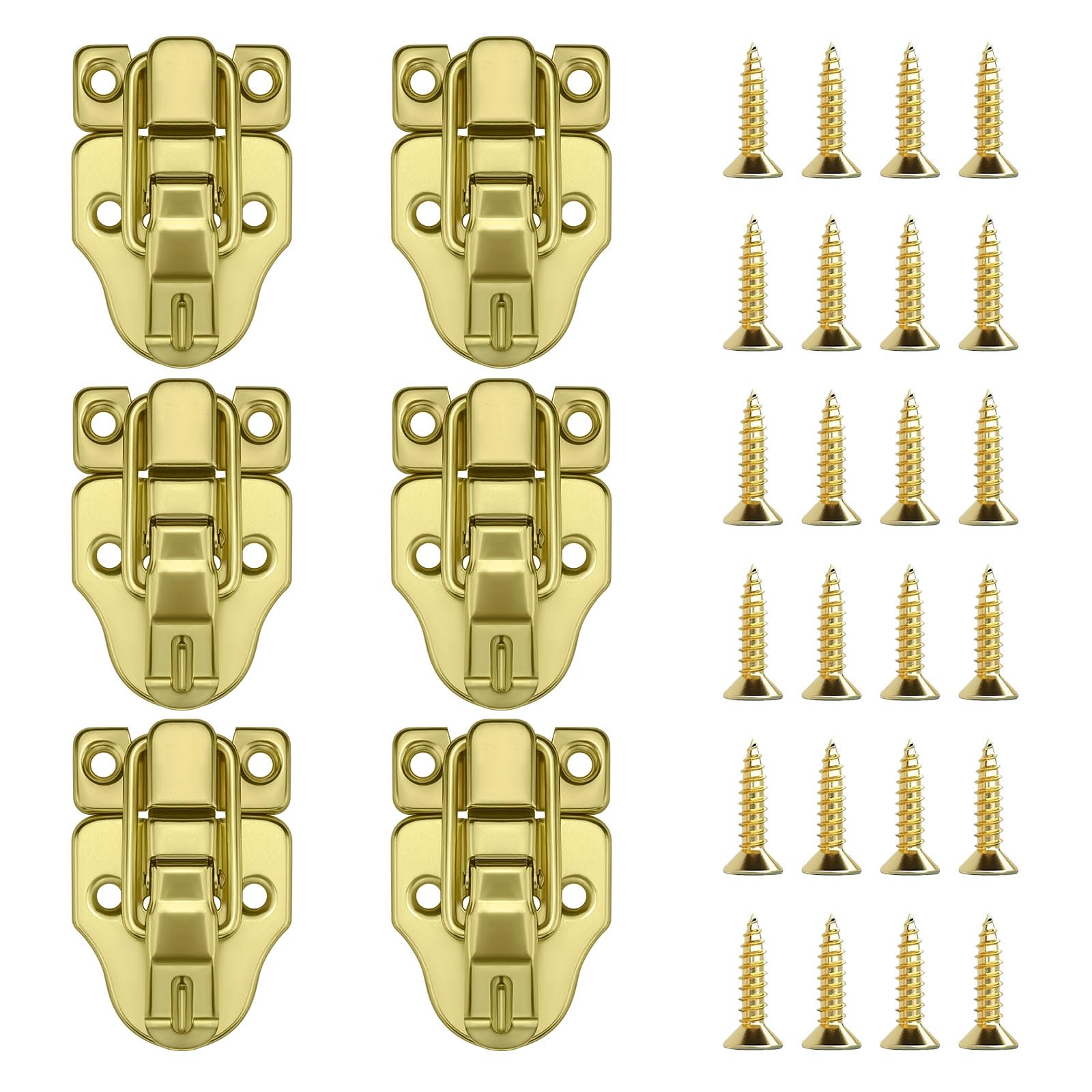 Realand Black Hasp Latch With Padlock Hole, Duckbilled Toggle Tool Box Latch Lock Clasp Hardware With Screws, For Cabinet Door, Guitar Case, Chest, Wooden Jewelry Box, 6 Pack Gold