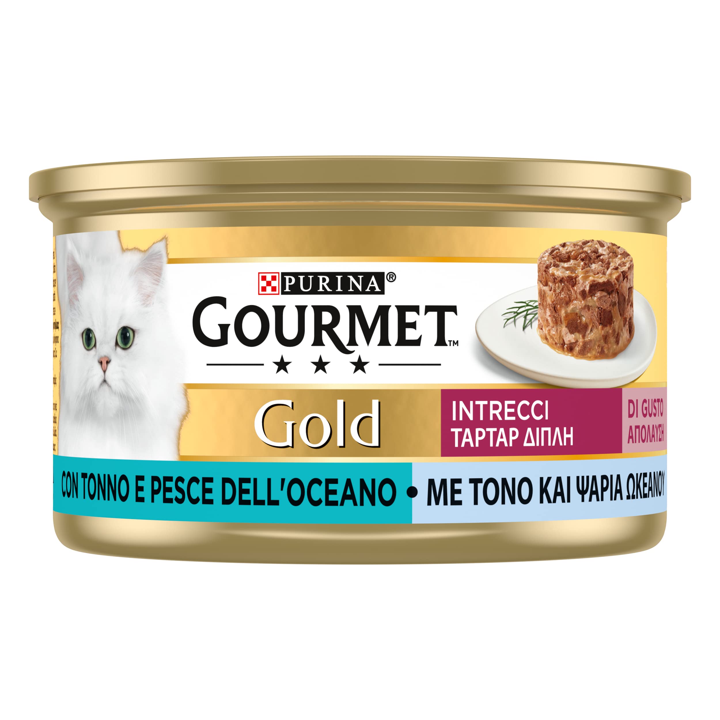 GOURMET Gold Intrecci di gusto Cibo Umido per Gatti Adulti Tortino con Tonno e Pesce dell'Oceano 24 Lattine da 85g