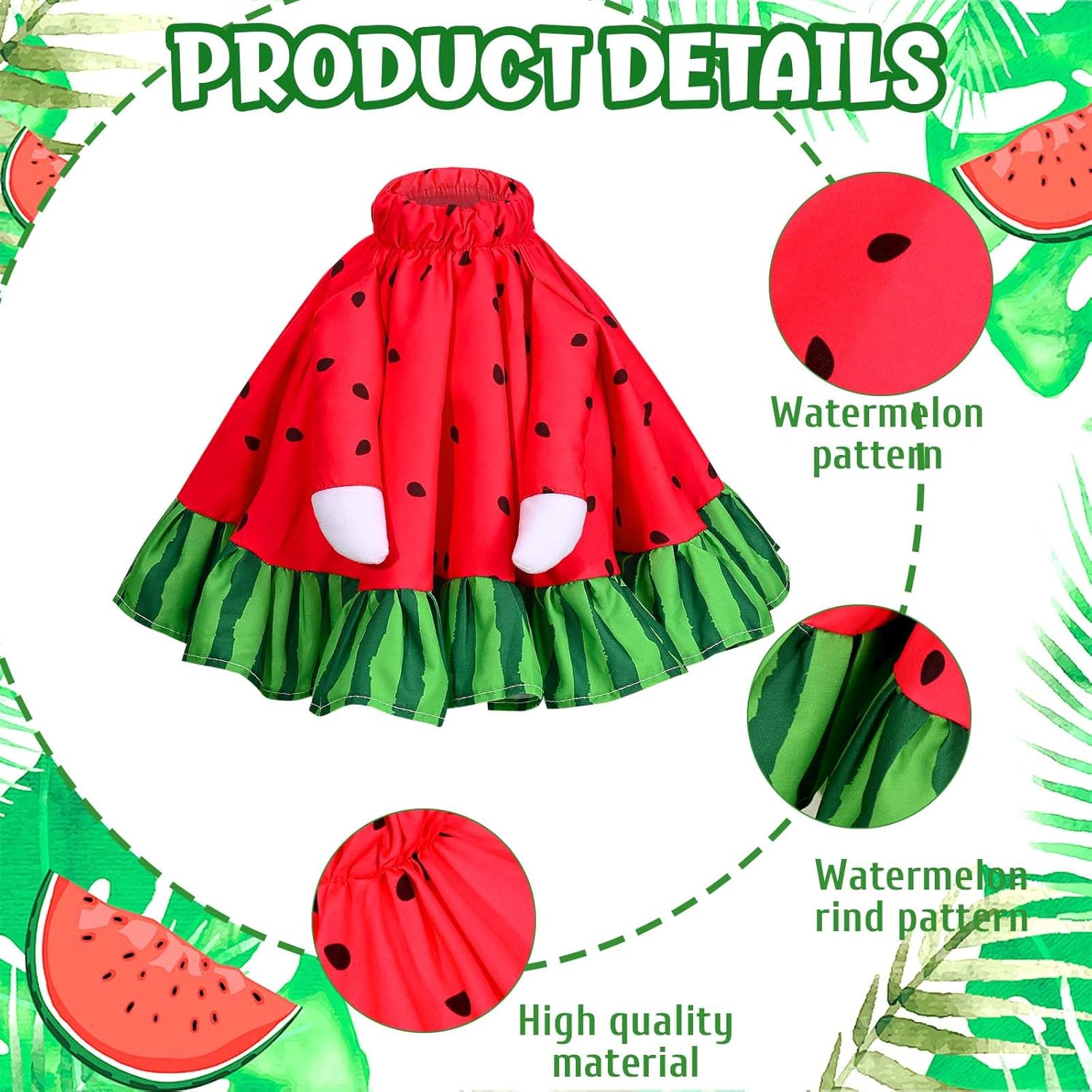 JcHrmers Watermelon Goose Outfits Porch Goose Clothes, Summer Dress with Frilled Hat & Skirt, Fits 23" Cement Plastic Goose Statue for Outdoor Garden Yard Patio Lawn Art Decor