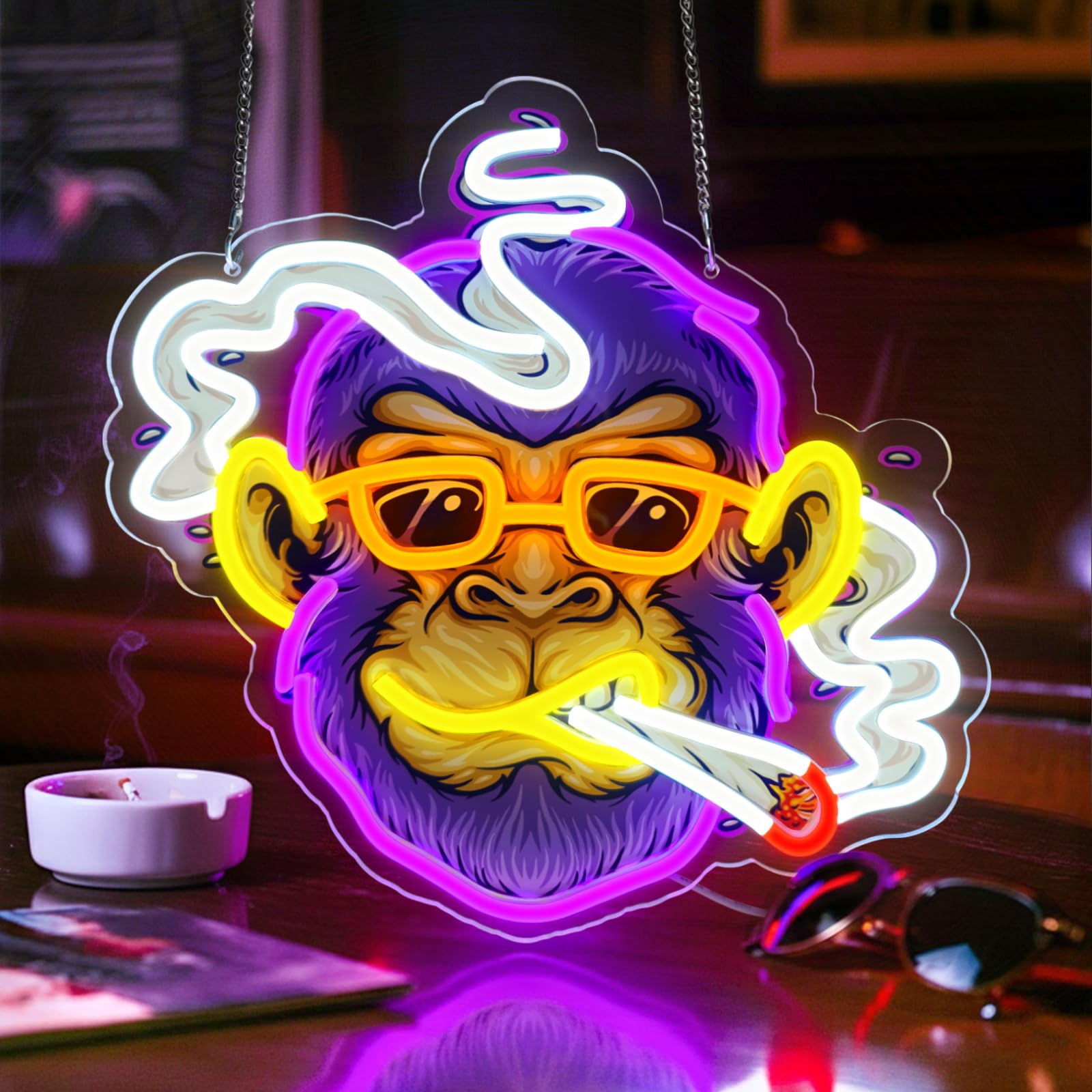 Cool Monkey Neon Sign, Smoking Monkey Led Sign for Wall Decor, Usb
