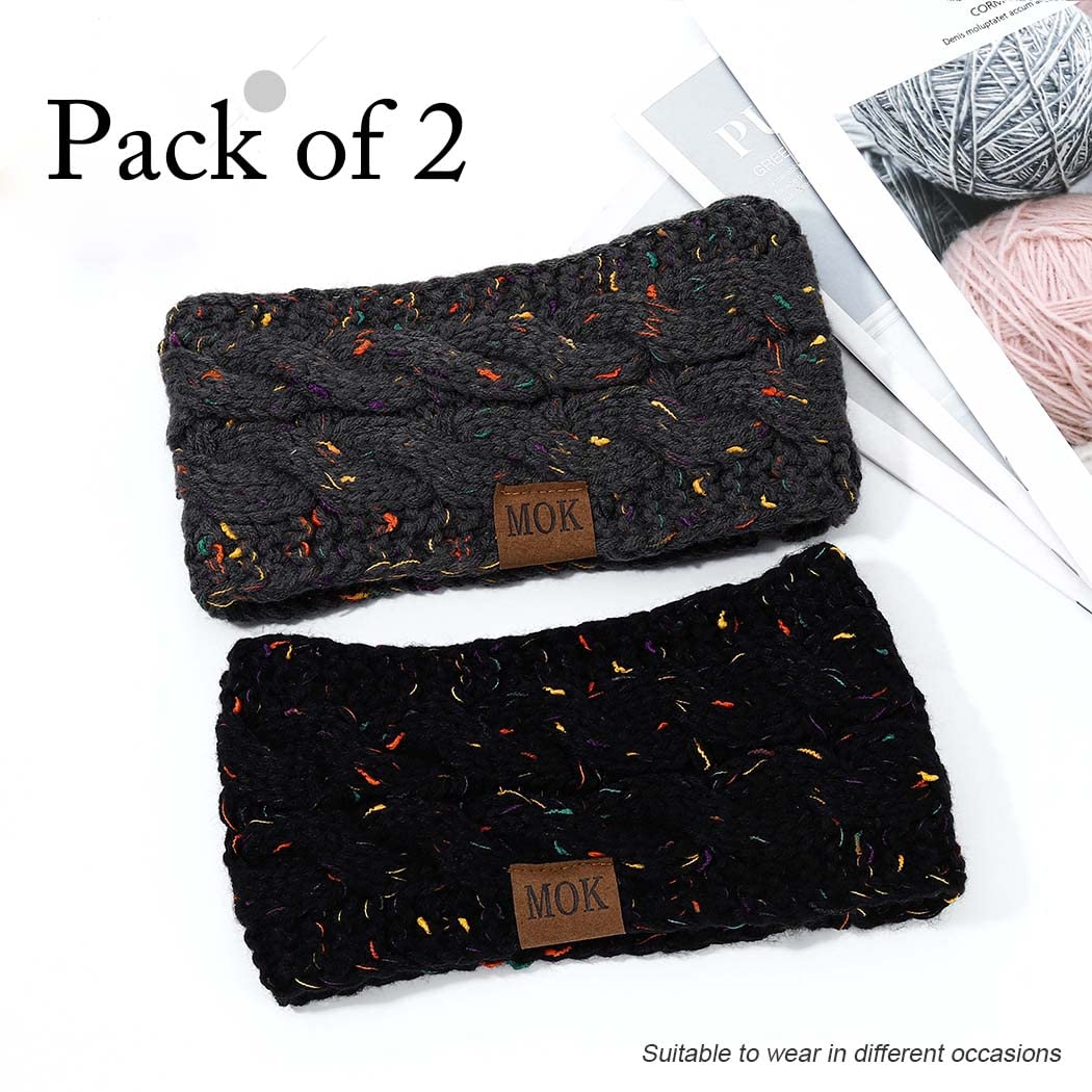 3 Fasce Per Capelli Invernali Lavorate A Maglia - Con Fiori Di Perle E Cristalli - Kaki, Grigio, Nero - 2