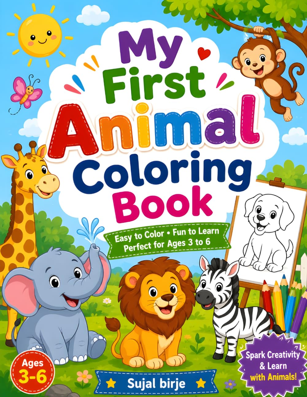 Cute Animals coloring books for kids Ages 3-6: Fun and Easy Animal Coloring Pages for Toddlers and Preschool Kids | Cute Zoo, Farm, Jungle, and Ocean Animals