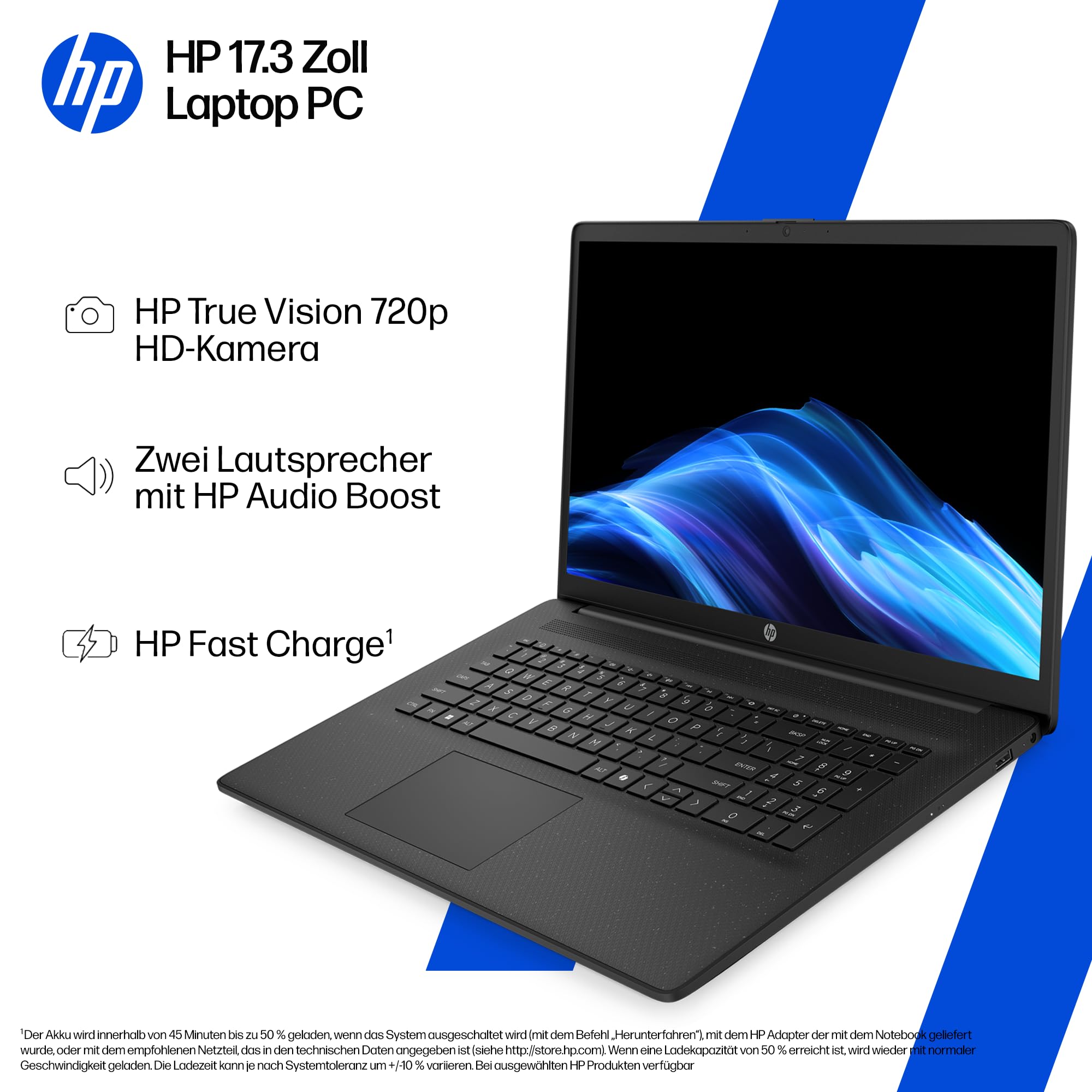 HP Laptop mit 17,3" FHD Display, AMD Ryzen 5 7520U, 8 GB DDR5 RAM, 512 GB SSD, AMD Radeon-Grafik, Windows 11, QWERTZ… – Ansicht 2