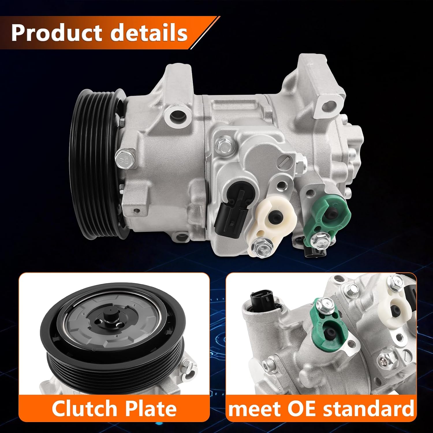 Air Conditioner AC Compressor with A/C Clutch Compatible with 2011-2013 Corolla (1.8L Only) & 2011-2014 Matrix (1.8L Only) Replace 8831002710 8831002711 8831068031